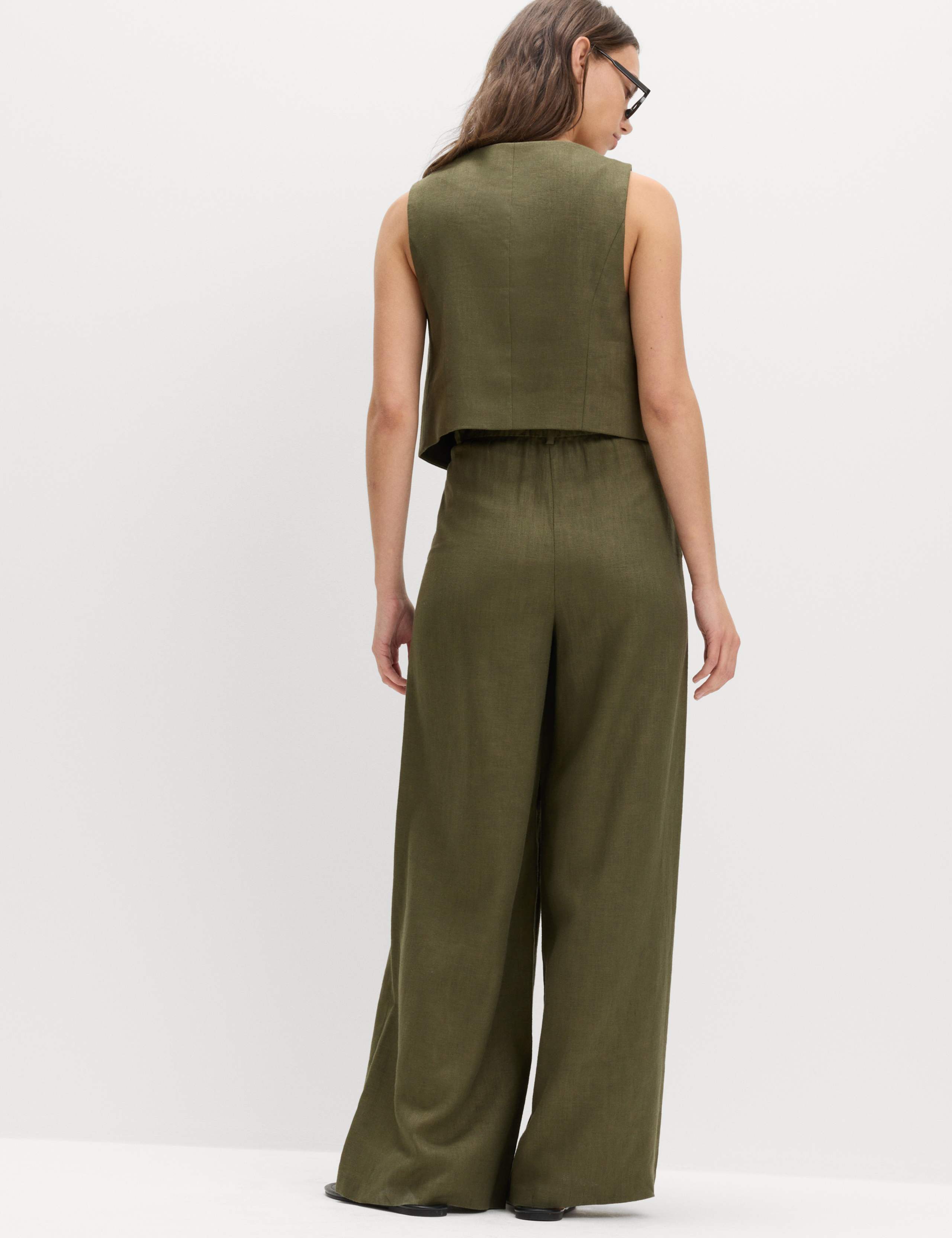 Linen Rich Twill Drawstring Wide Leg Trousers 4 of 5