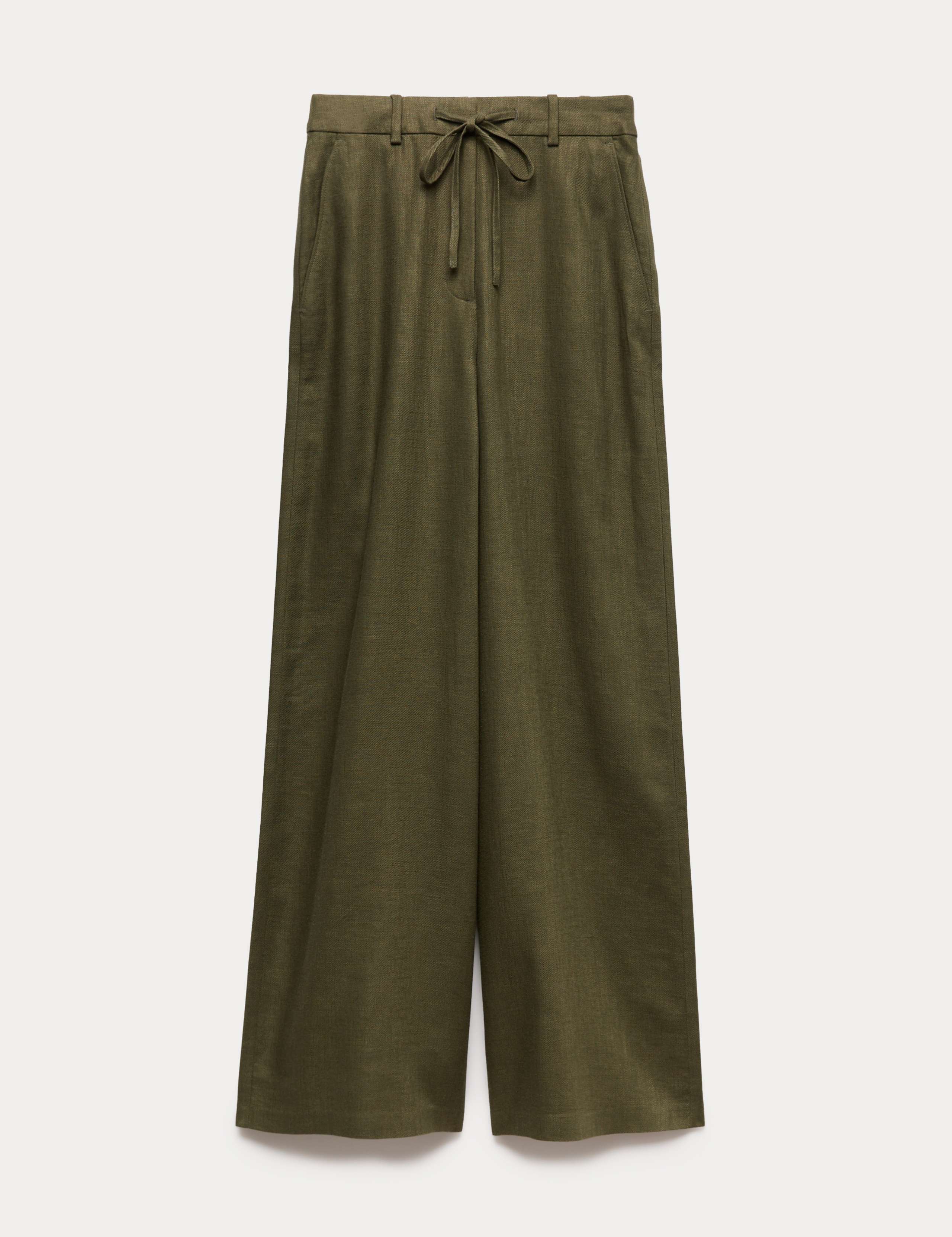 Linen Rich Twill Drawstring Wide Leg Trousers 2 of 5