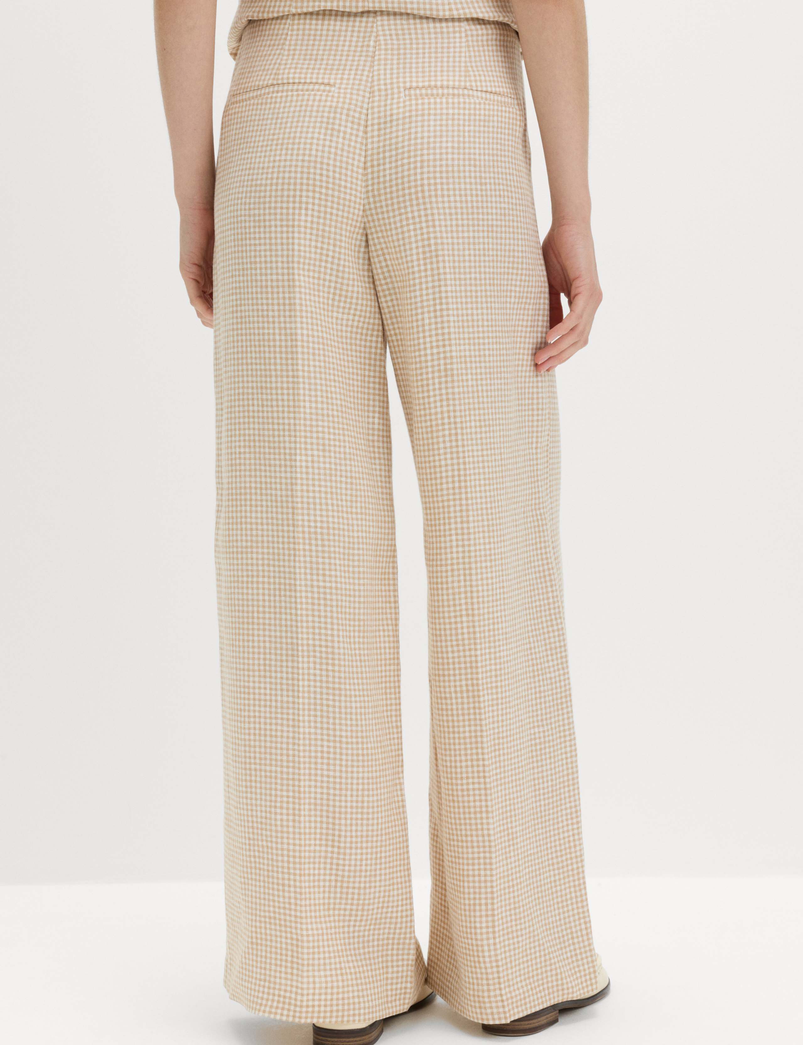 Pure Linen Gingham Wide Leg Trousers 4 of 6