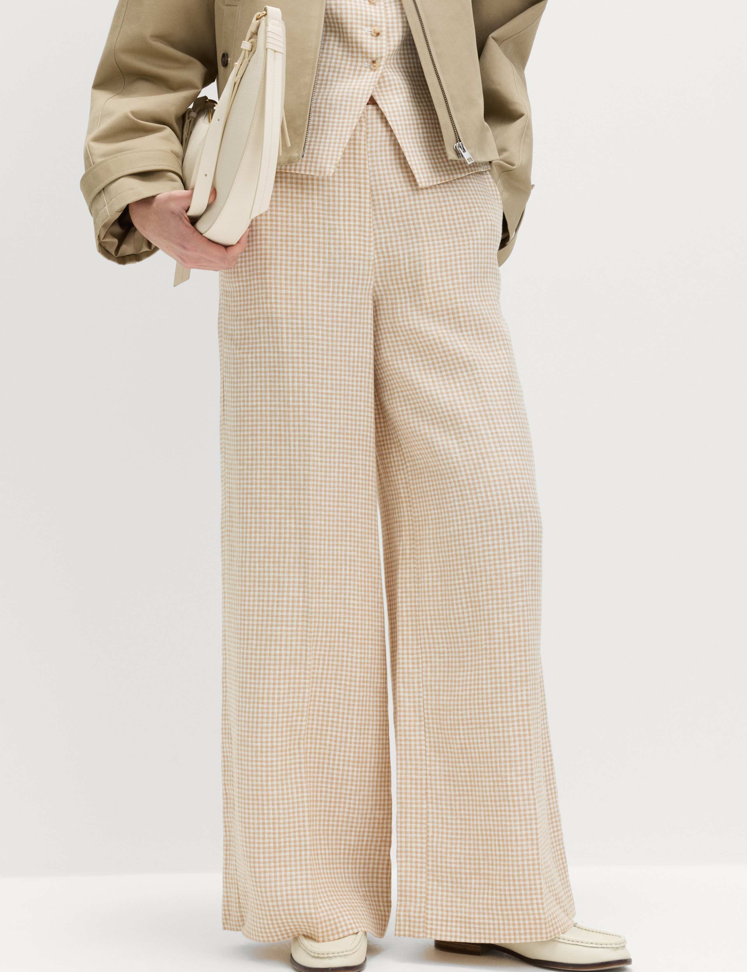 Pure Linen Gingham Wide Leg Trousers 6 of 6