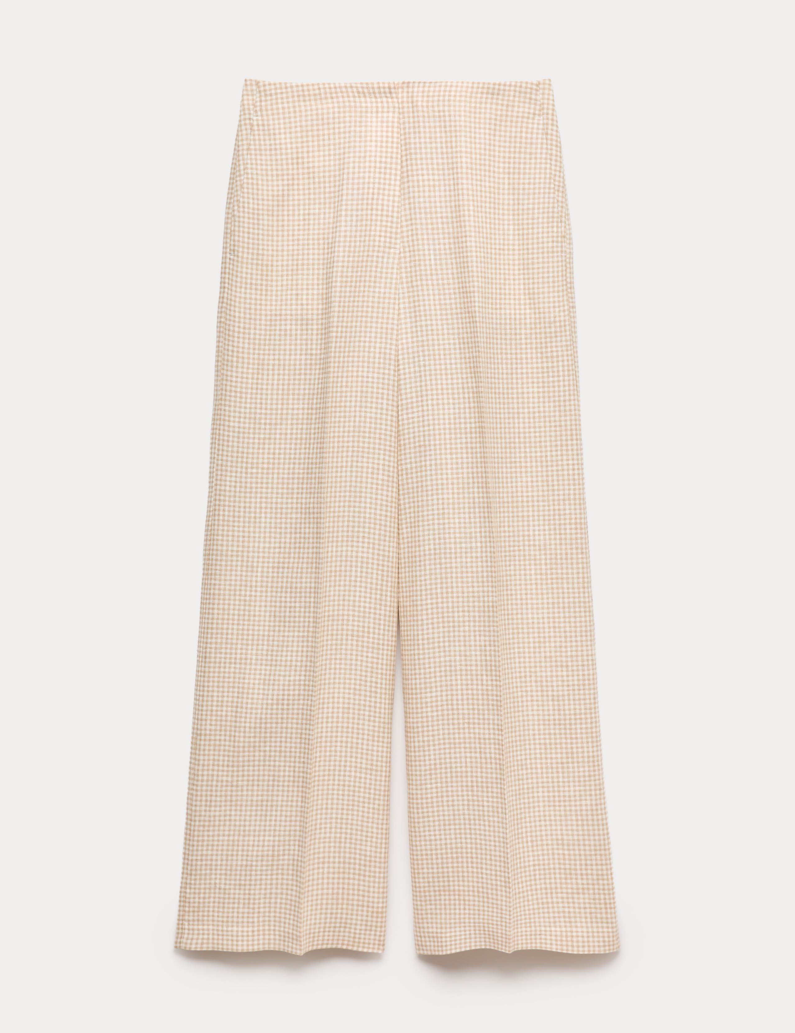 Pure Linen Gingham Wide Leg Trousers 2 of 6