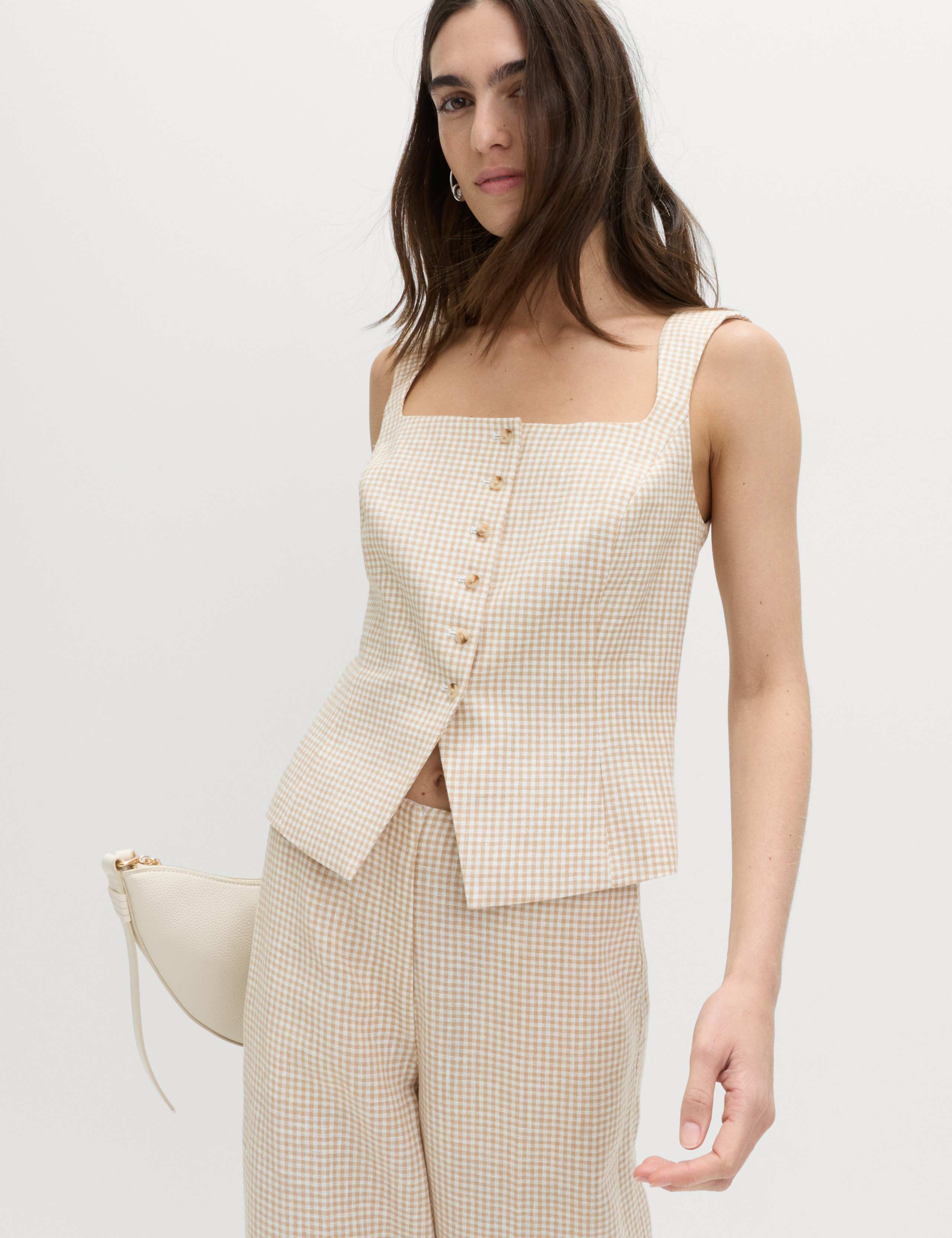 Pure Linen Gingham Waistcoat 1 of 6