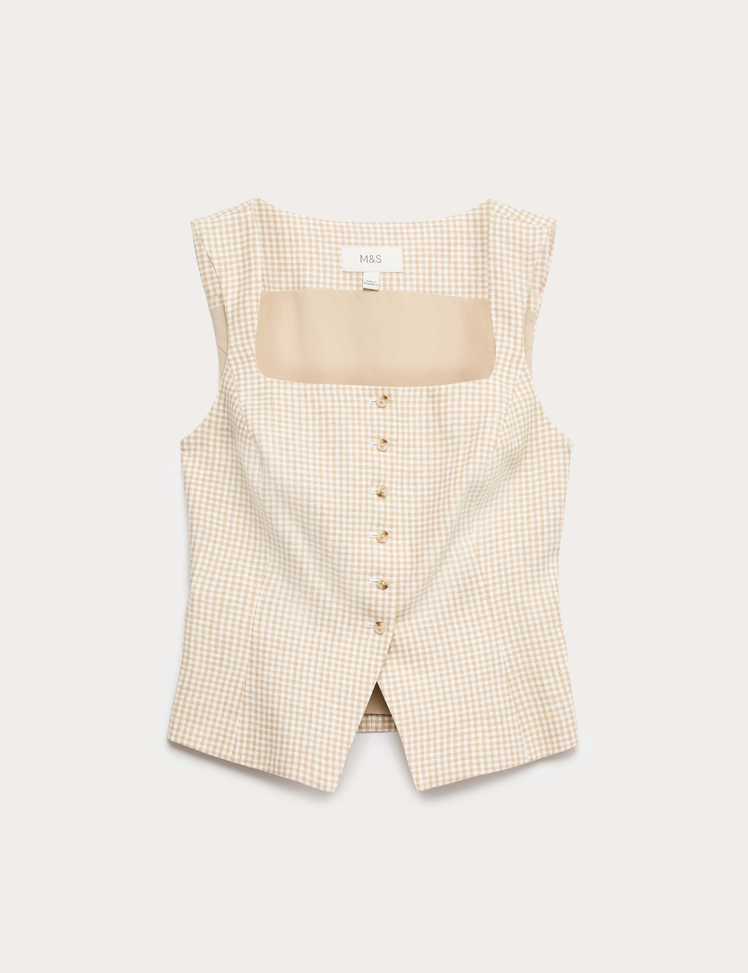 Pure Linen Gingham Waistcoat 2 of 6