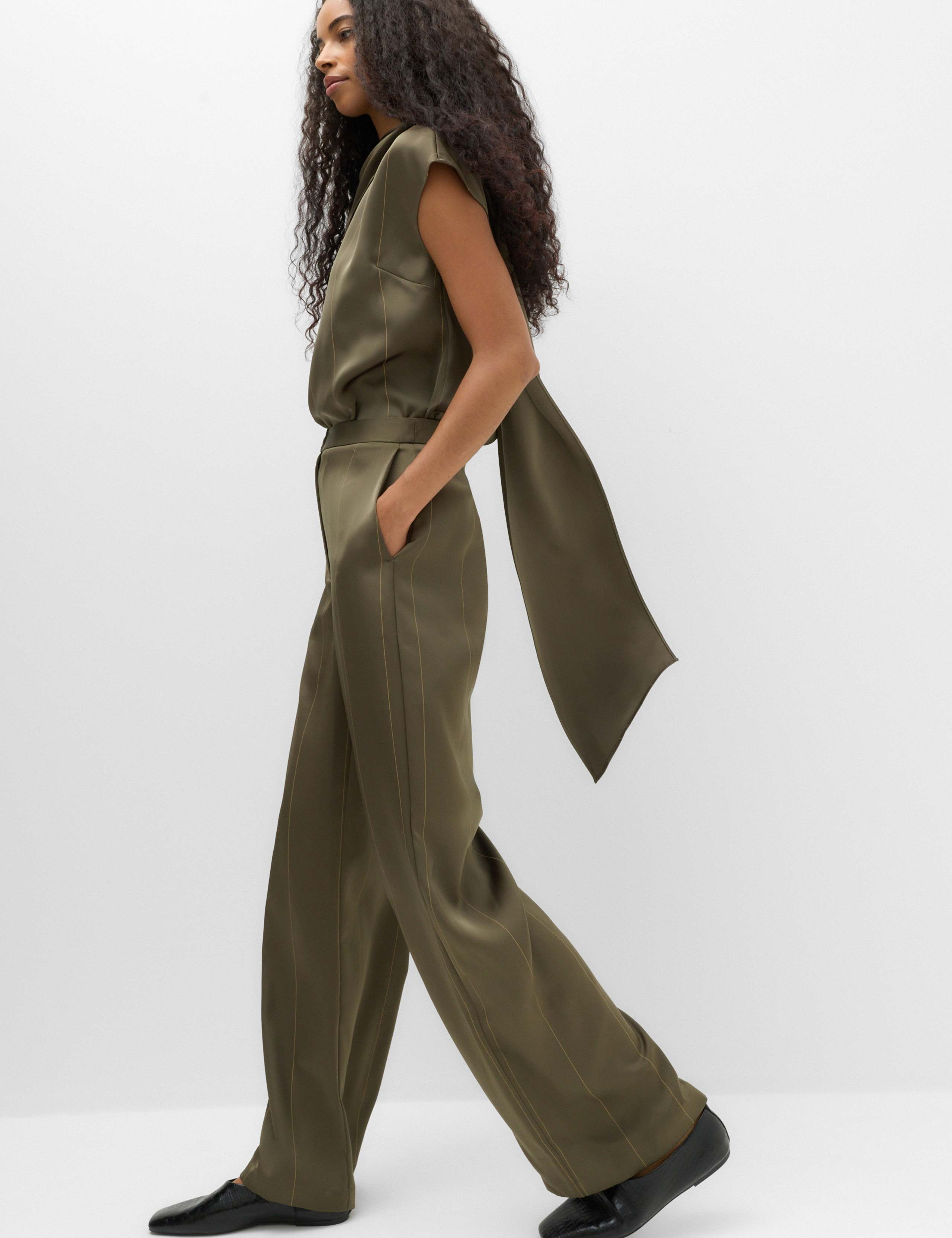 Satin Pinstripe Straight Leg Trousers 4 of 7
