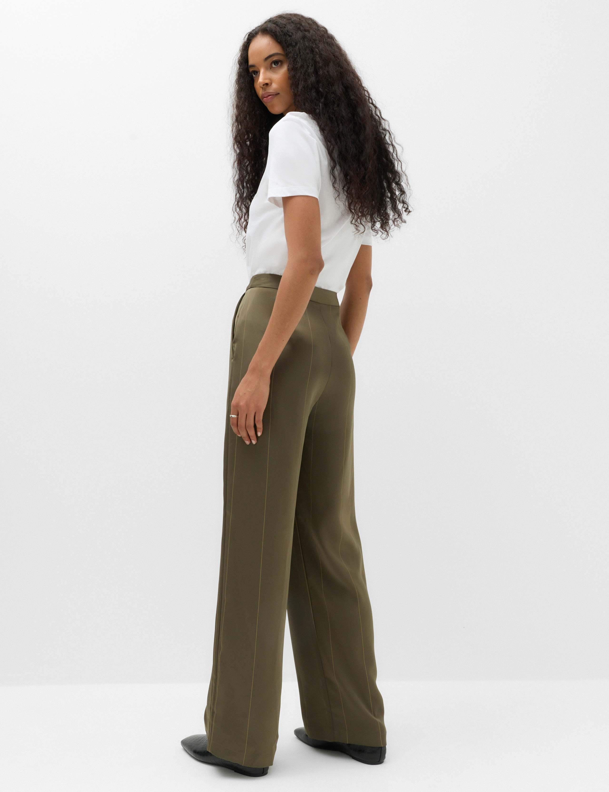 Satin Pinstripe Straight Leg Trousers 5 of 7