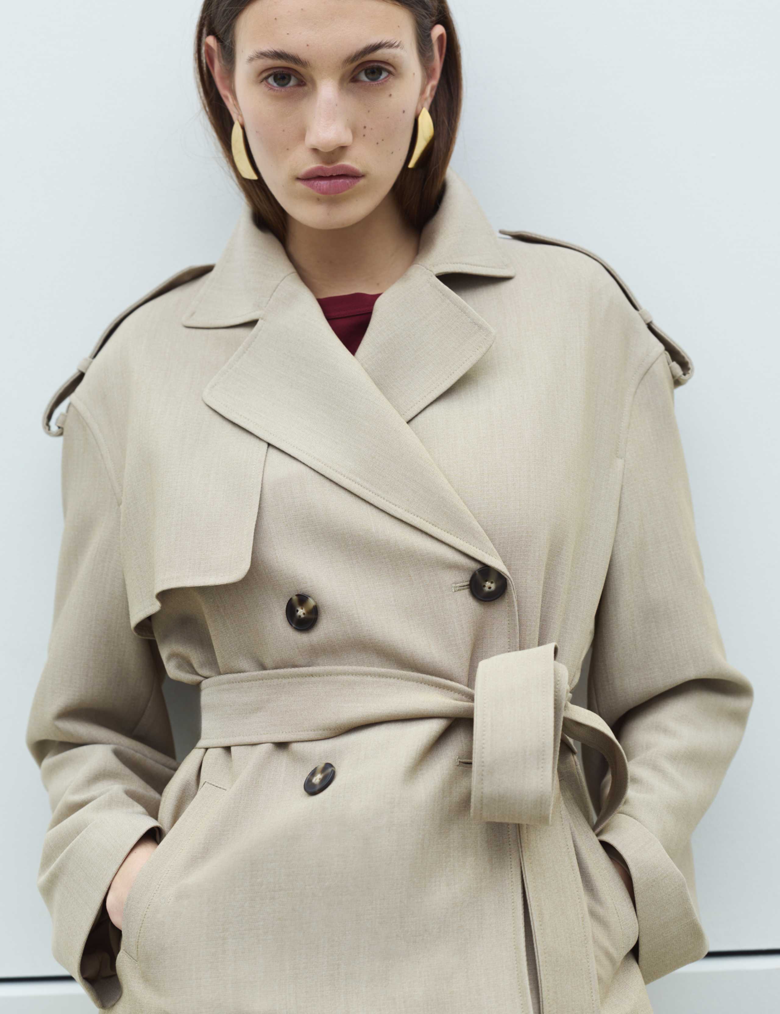 Belted Double Breasted Short Trench Coat 5 of 7