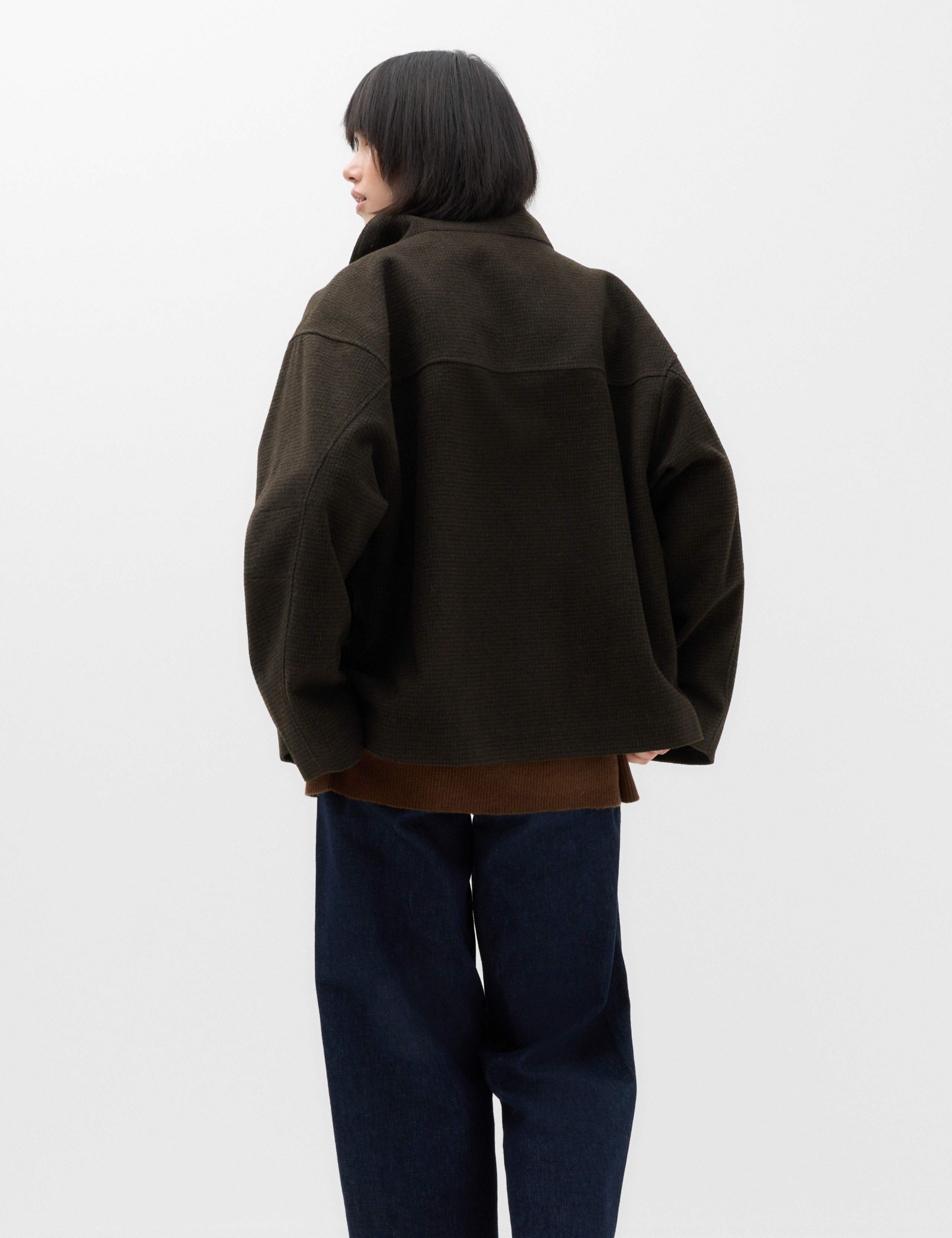 Checked Funnel Neck Short Coat with Wool 4 of 7