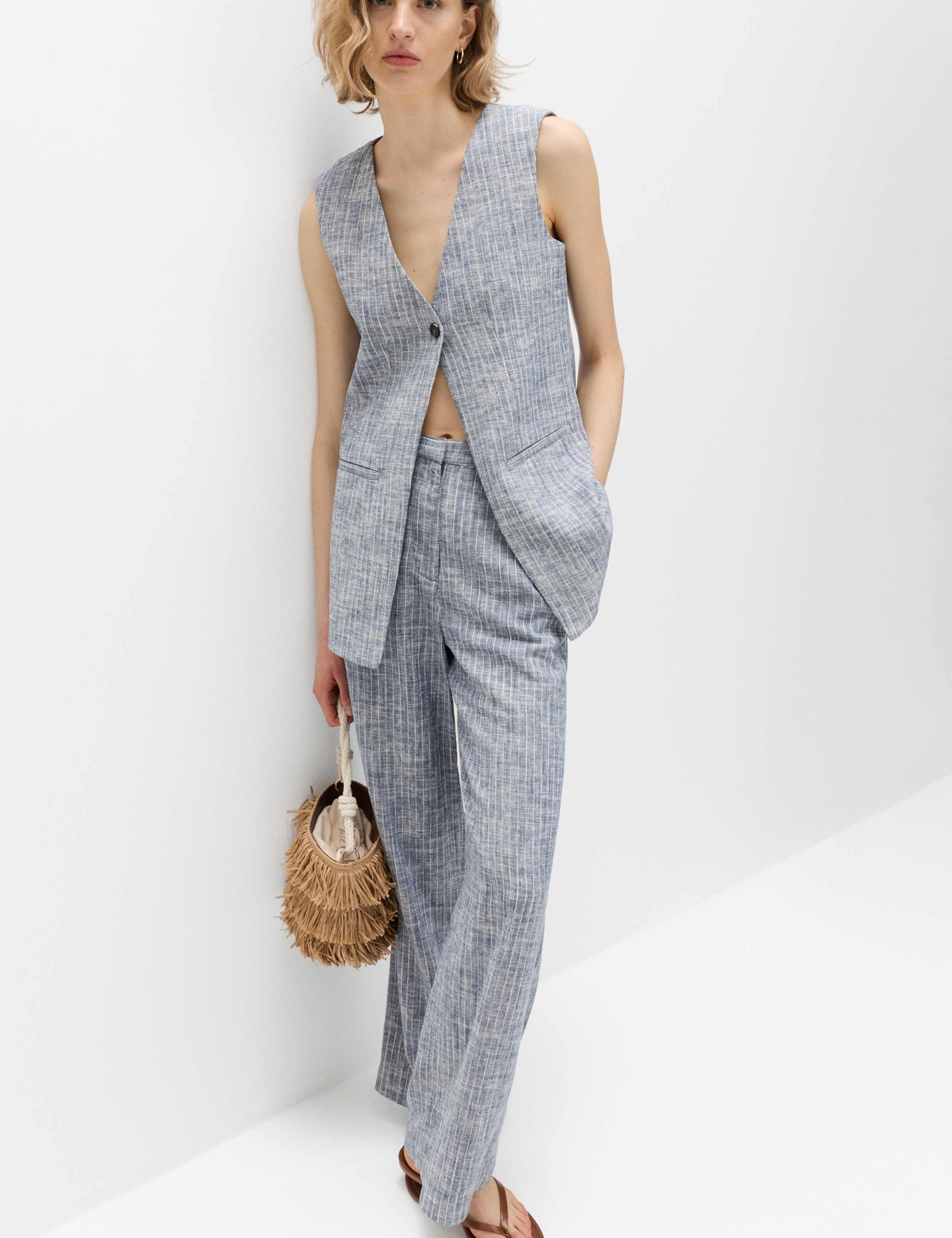 Linen Blend Striped Waistcoat 1 of 6