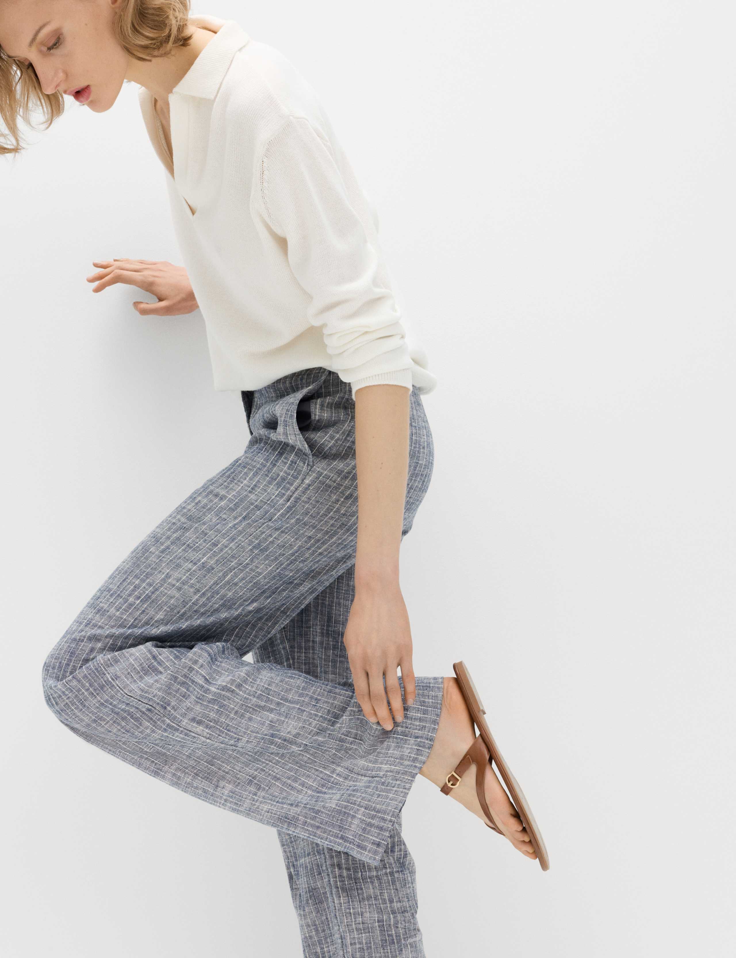Linen Blend Pinstripe Wide Leg Trousers 6 of 6