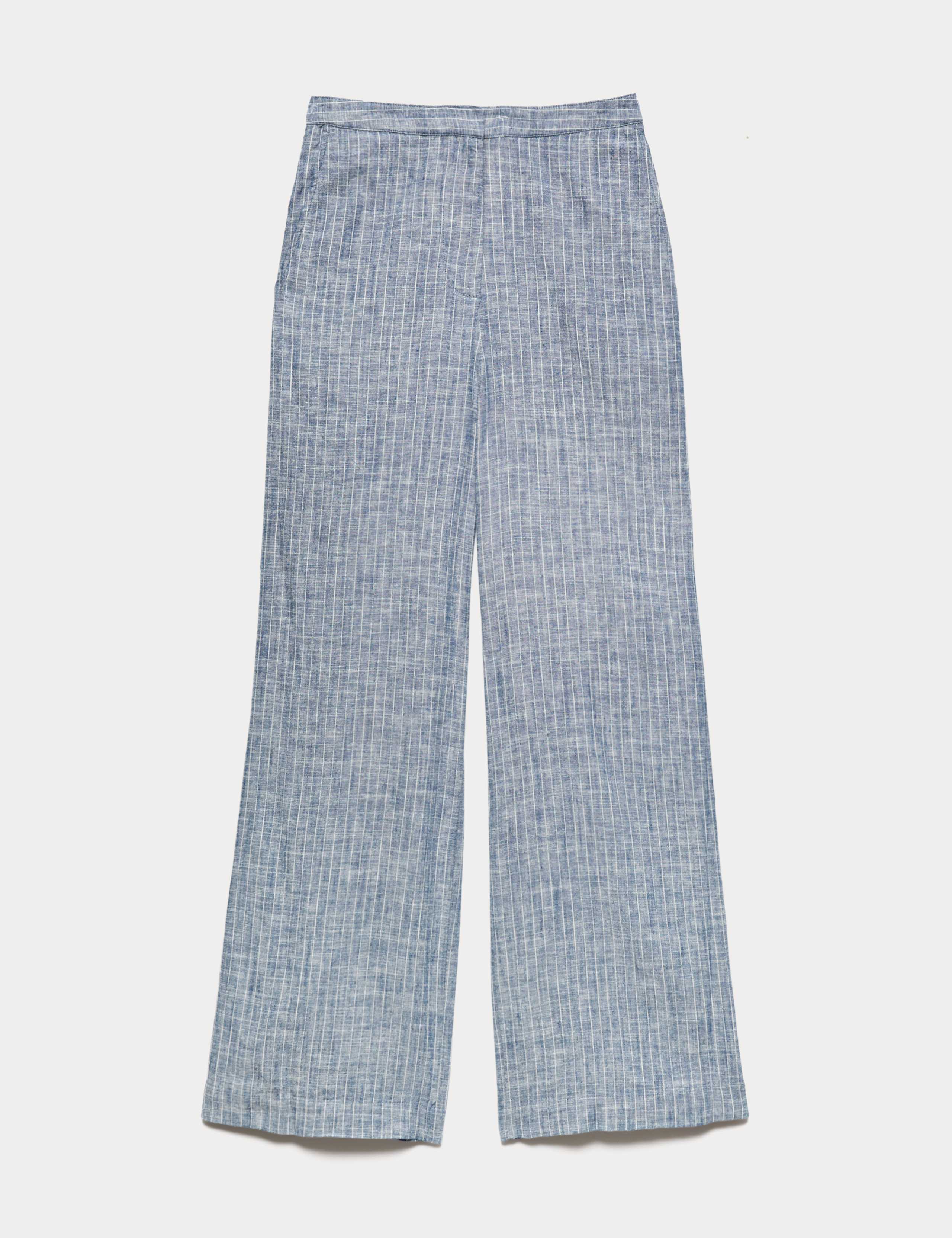 Linen Blend Pinstripe Wide Leg Trousers 2 of 6