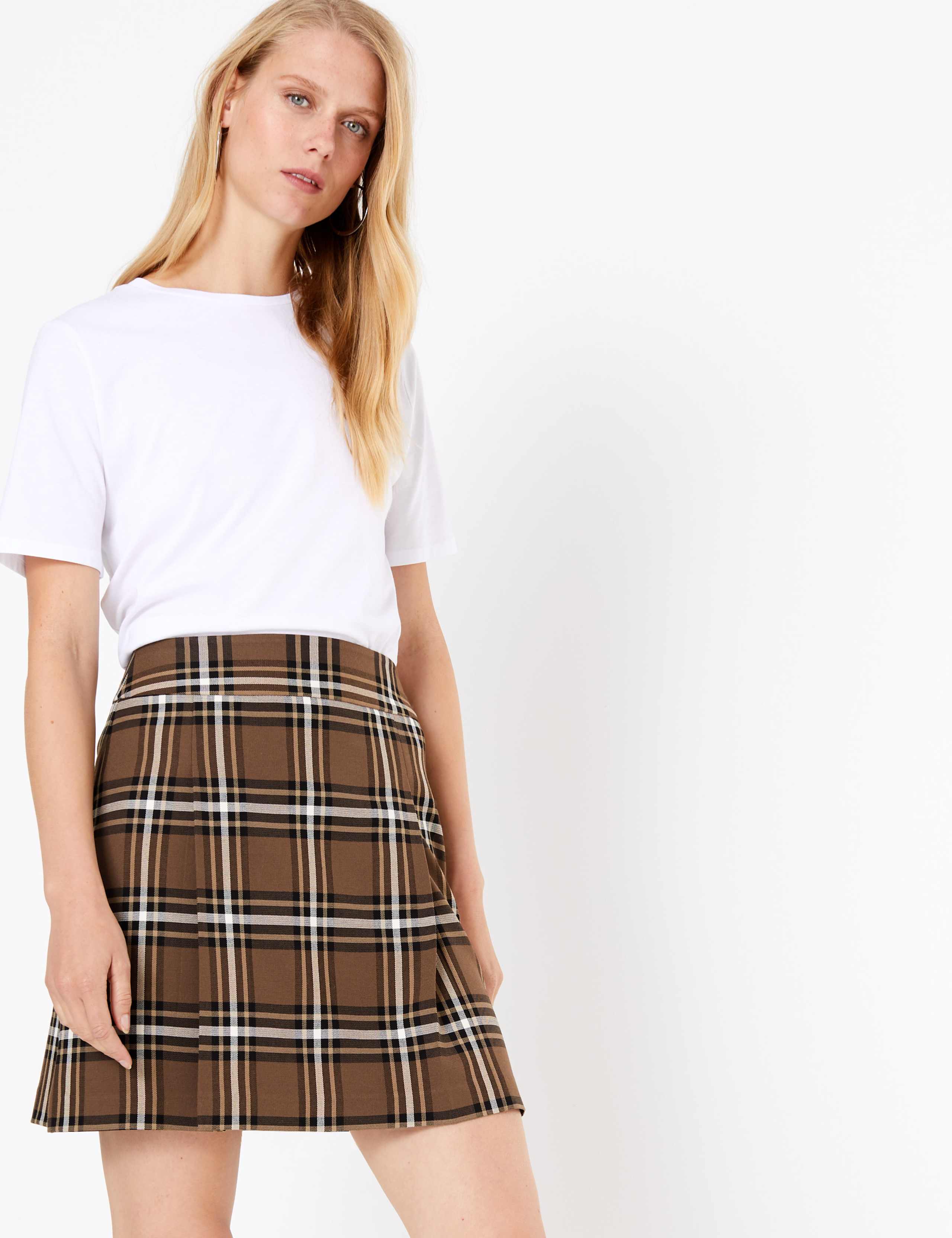 Checked Pleat Front Mini Skirt 1 of 4