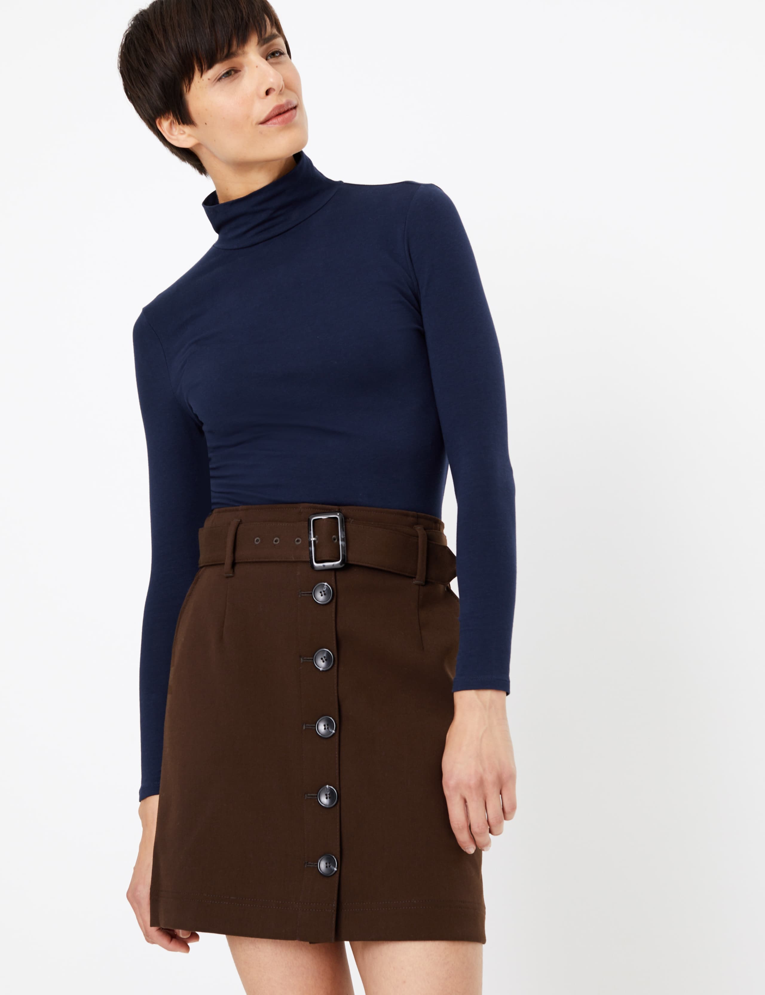 Button Front Belted Mini Skirt 3 of 5