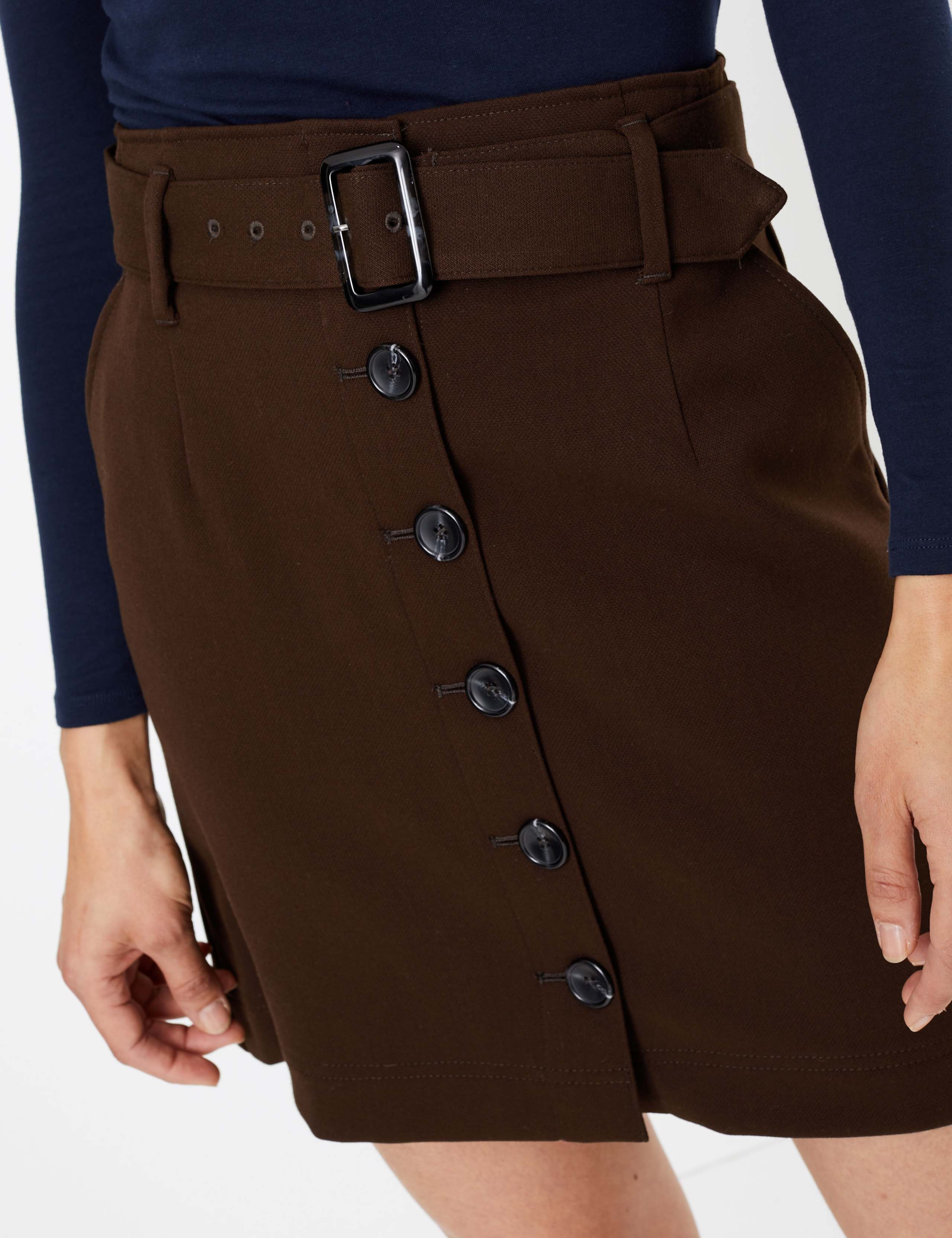 Button Front Belted Mini Skirt 4 of 5