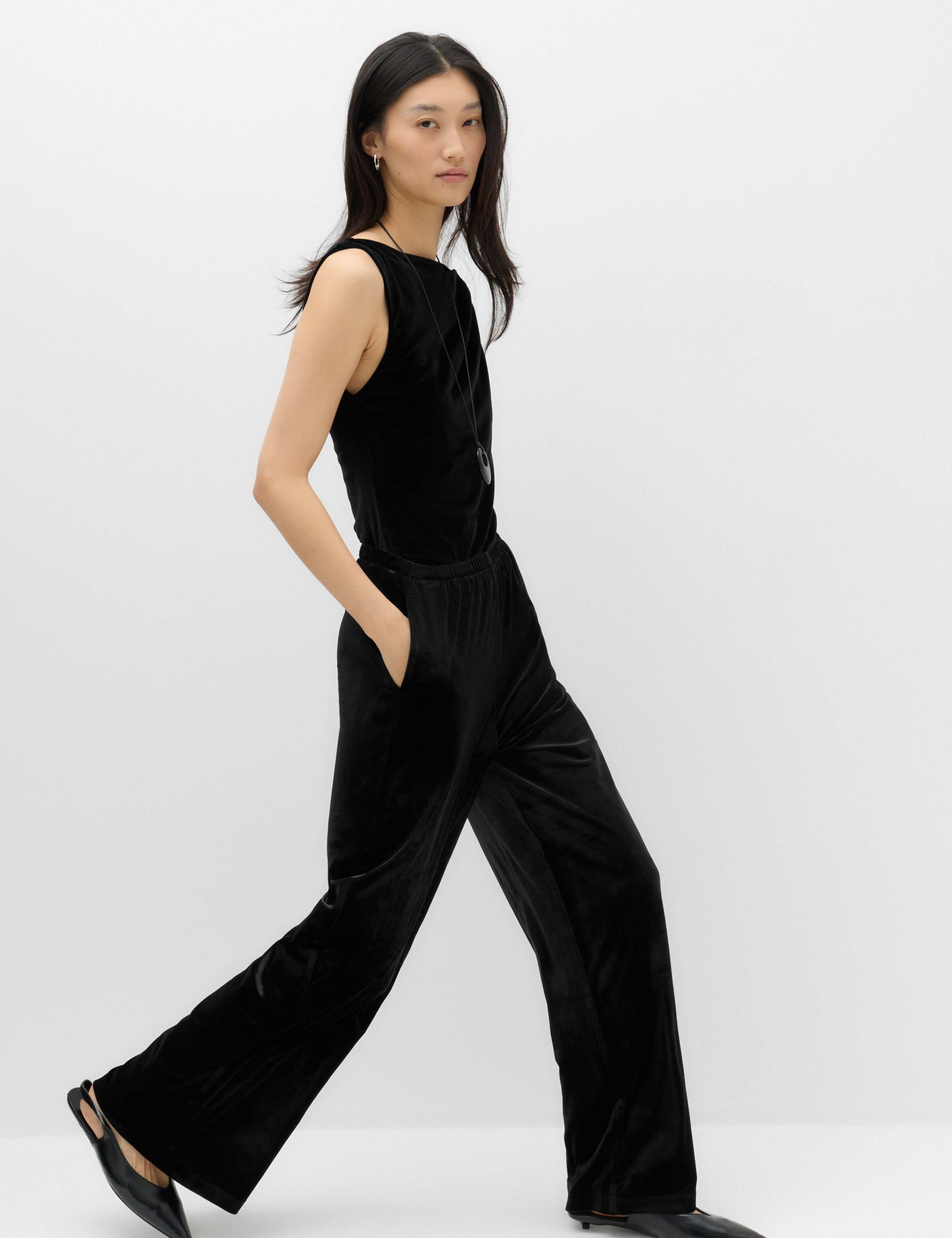 Velvet Pull On Wide Leg Trousers 5 of 6