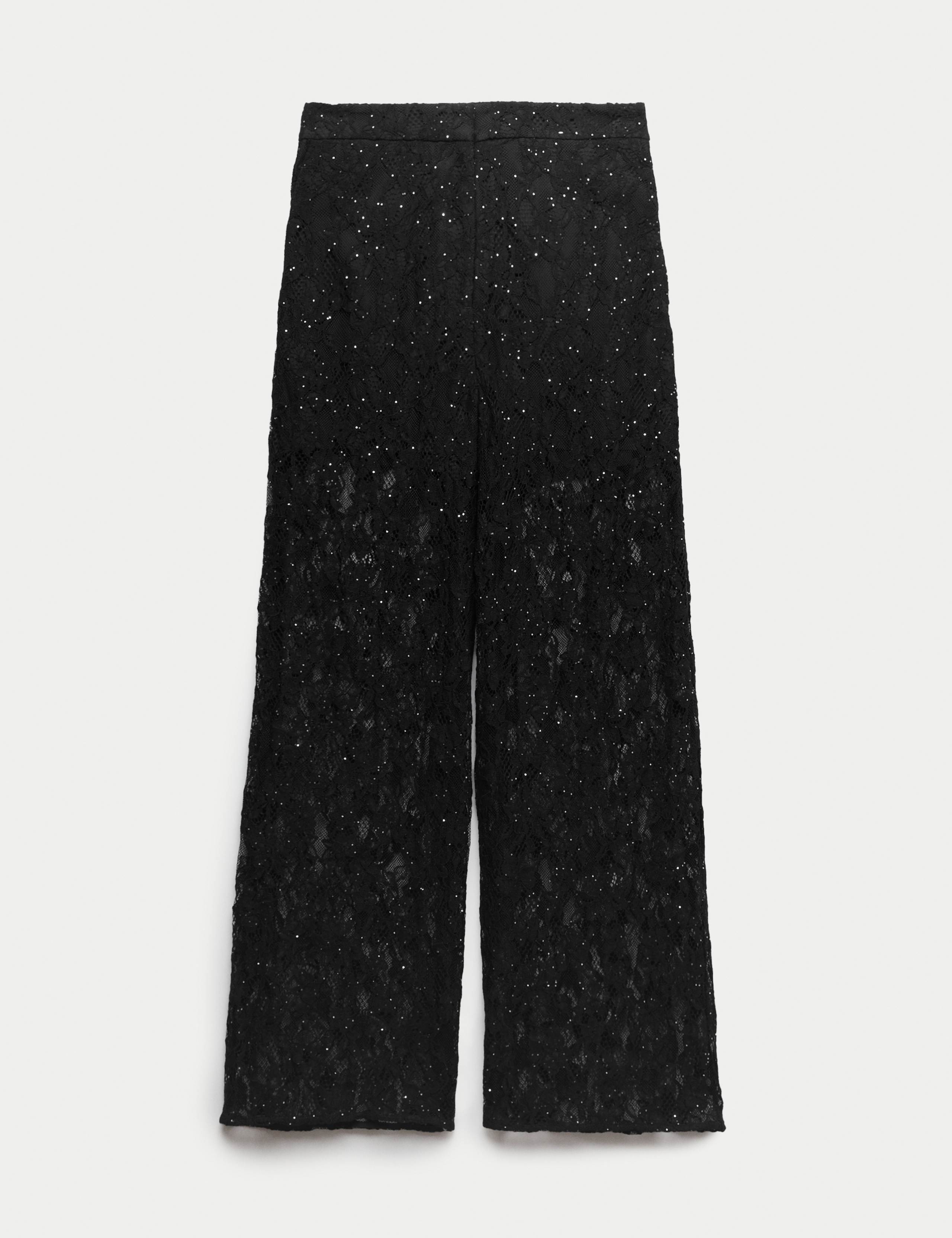 Lace Diamante Wide Leg Trousers with Stretch 2 of 7