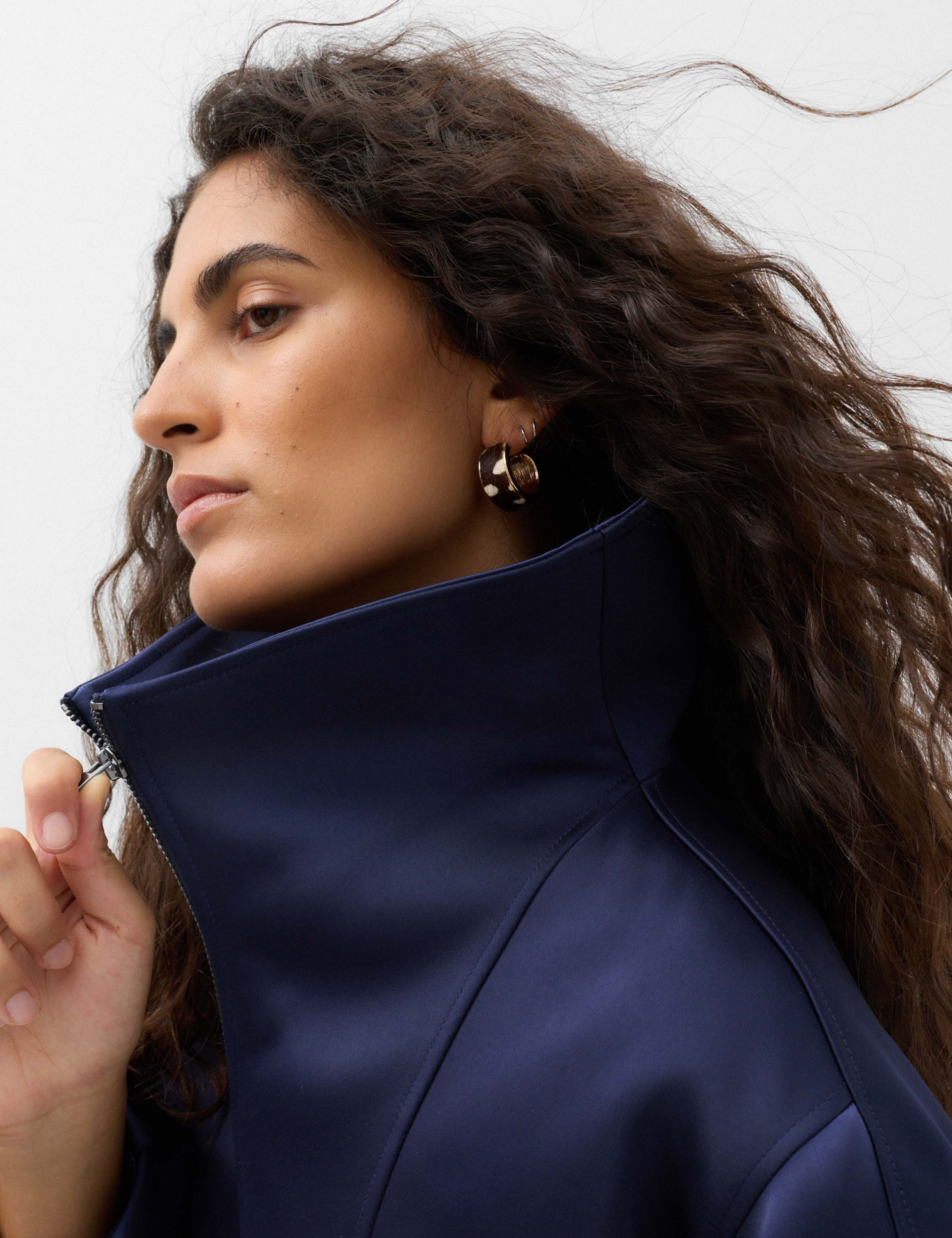 Satin Blouson Sleeve Cropped Bomber Jacket 3 of 7