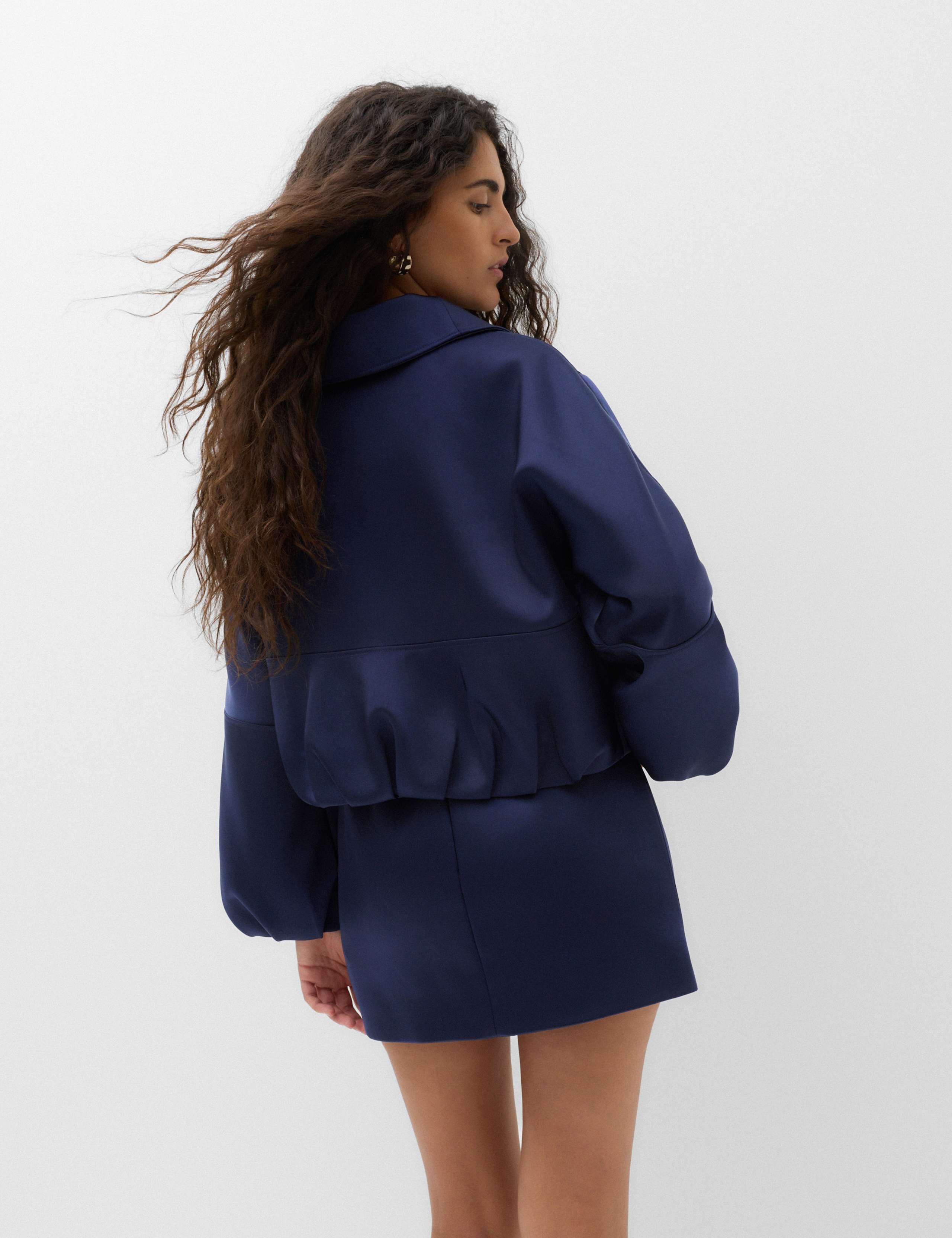 Satin Blouson Sleeve Cropped Bomber Jacket 5 of 7