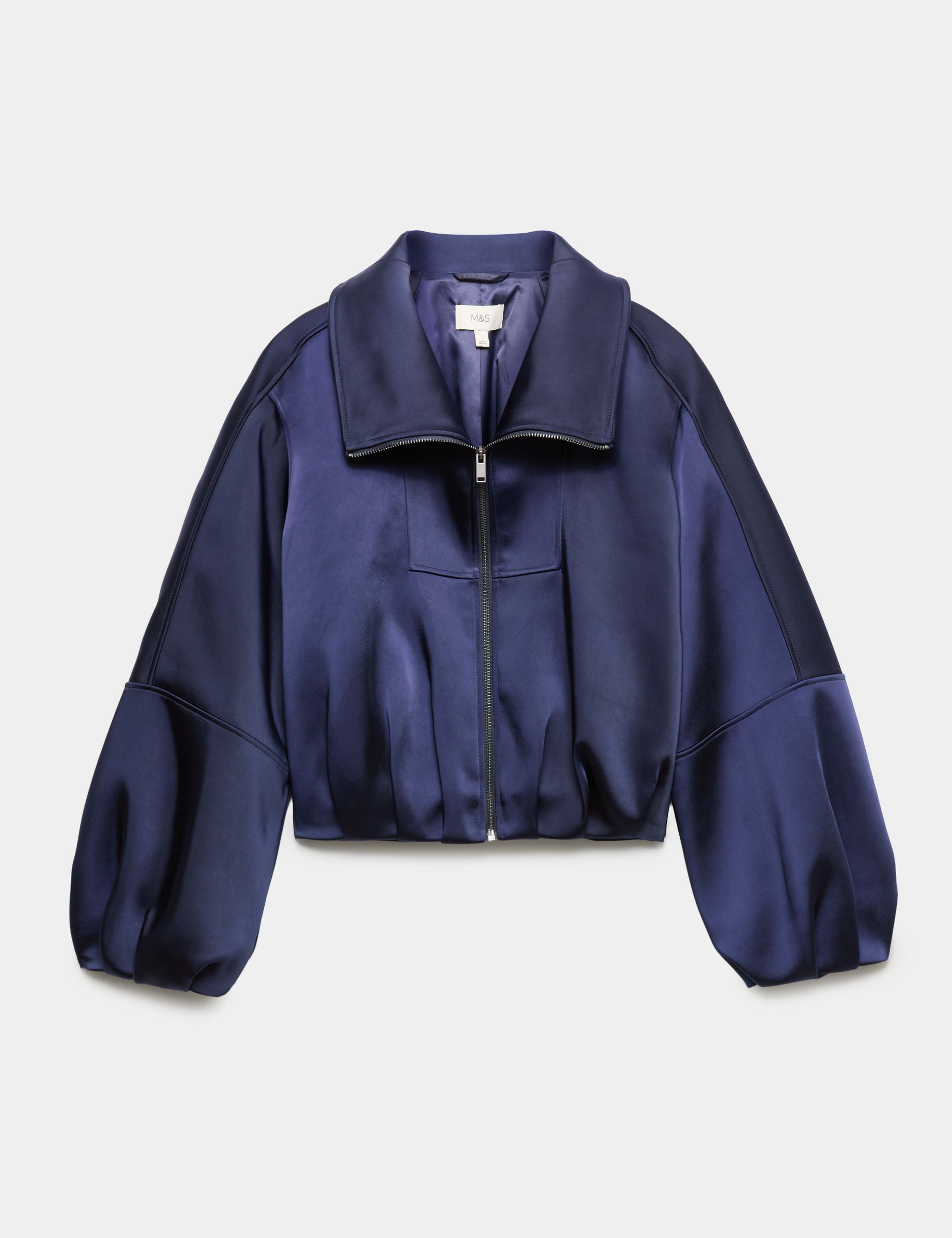 Satin Blouson Sleeve Cropped Bomber Jacket 2 of 7