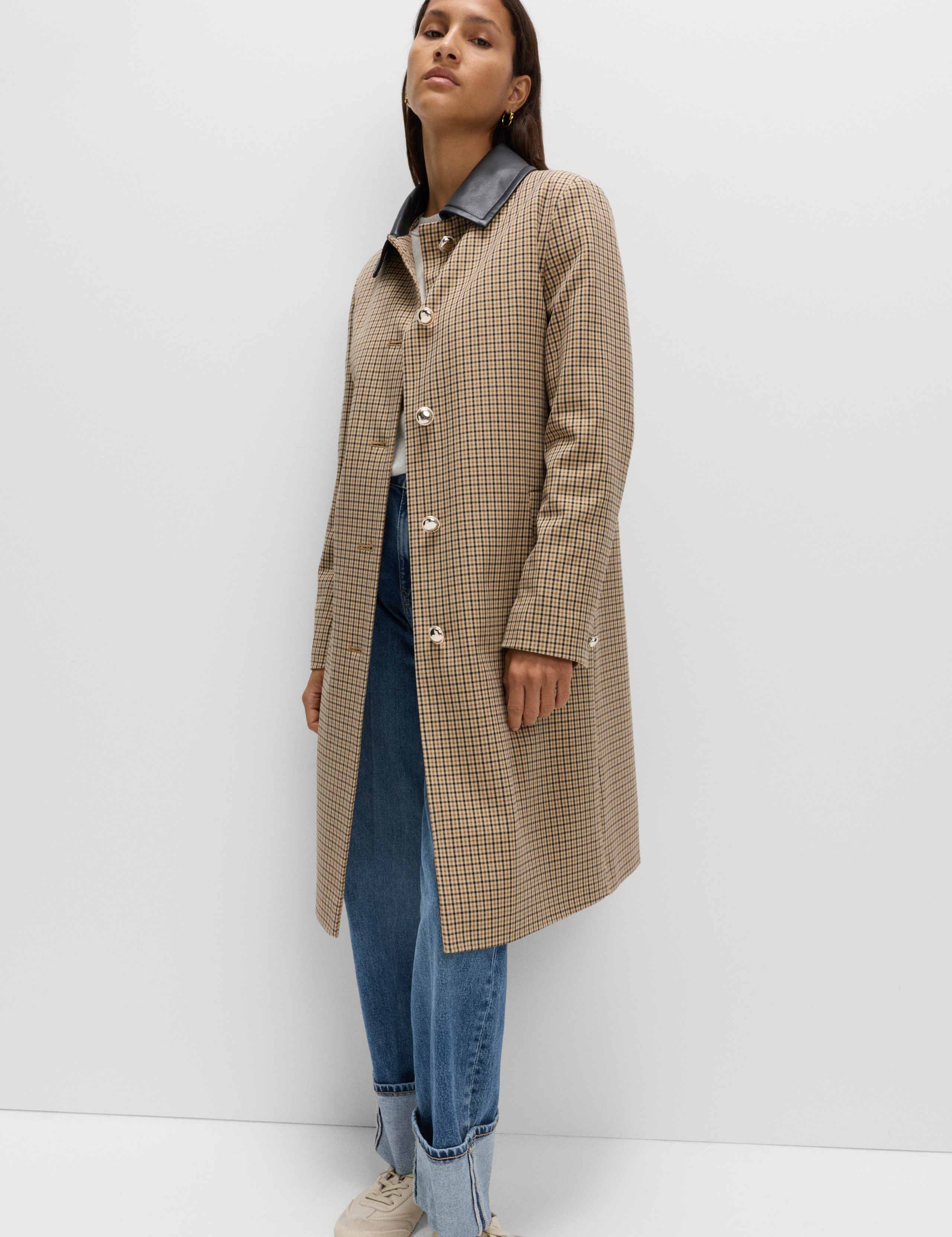 Checked Collared Car Coat 3 of 7