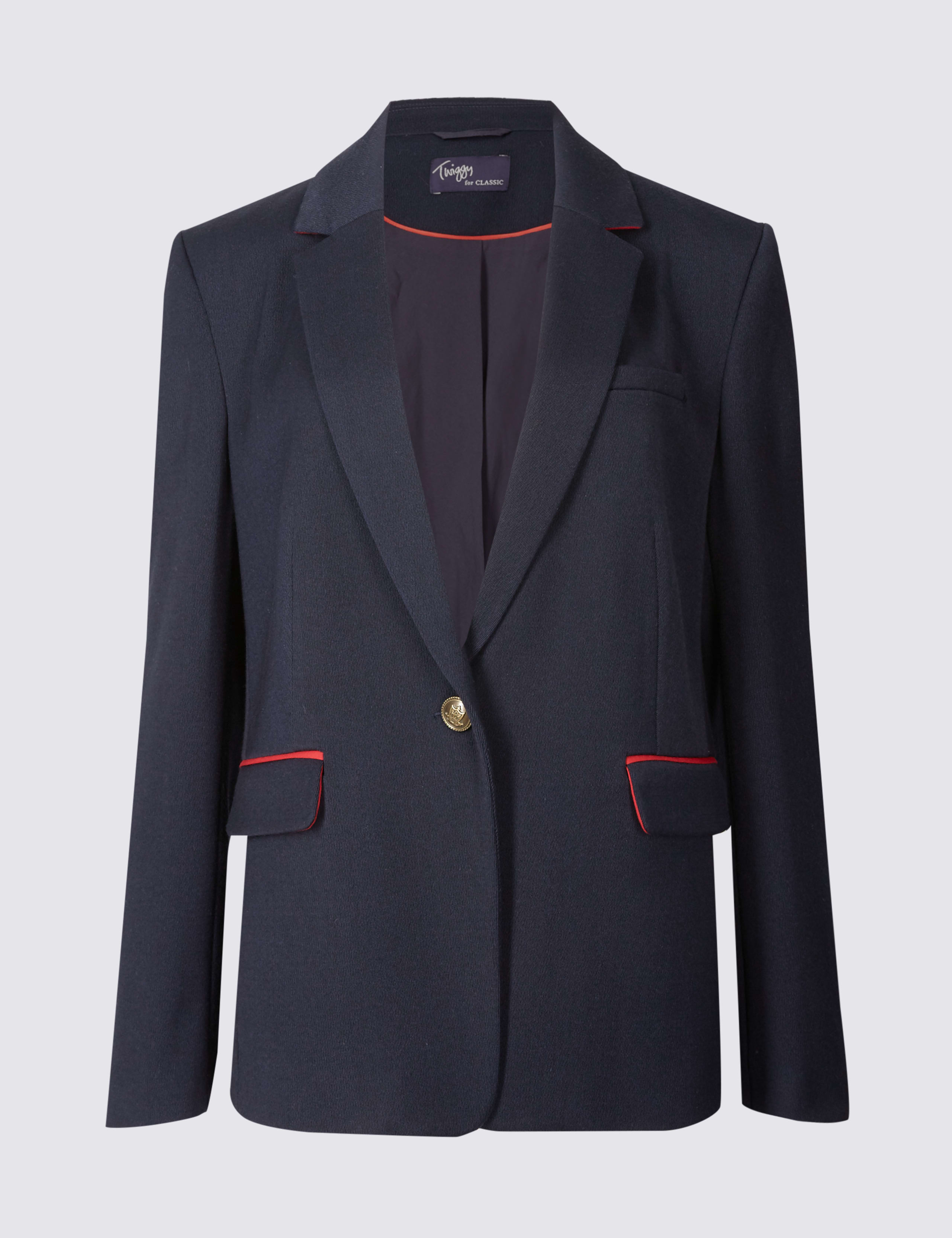 1 Button Contrast Piped Blazer 2 of 5