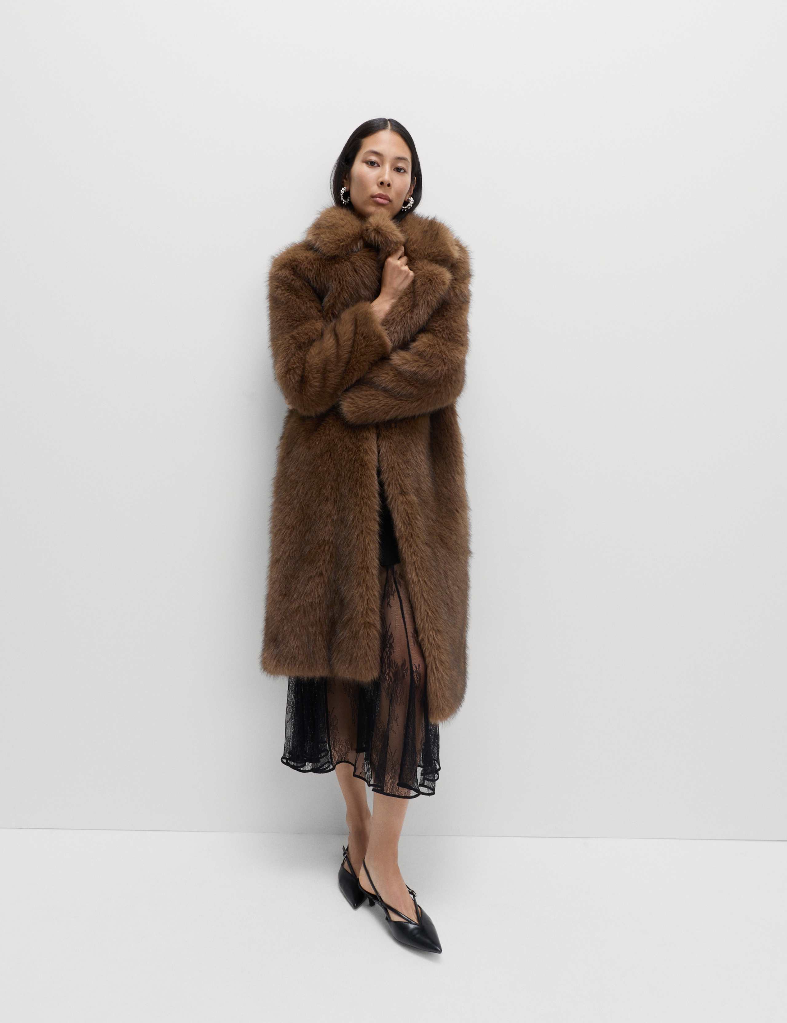 Faux Fur Single Breasted Longline Coat 3 of 5
