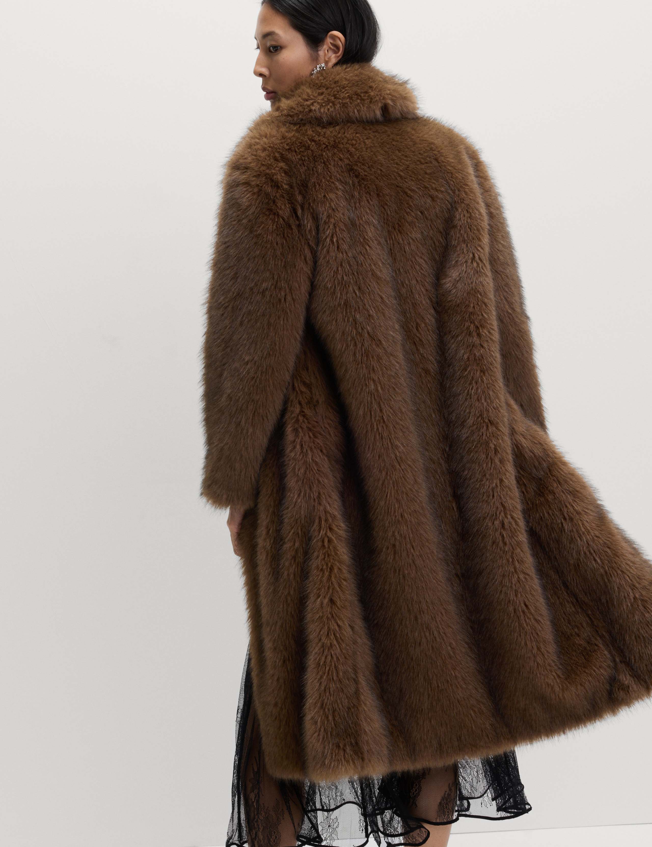 Faux Fur Single Breasted Longline Coat 4 of 5