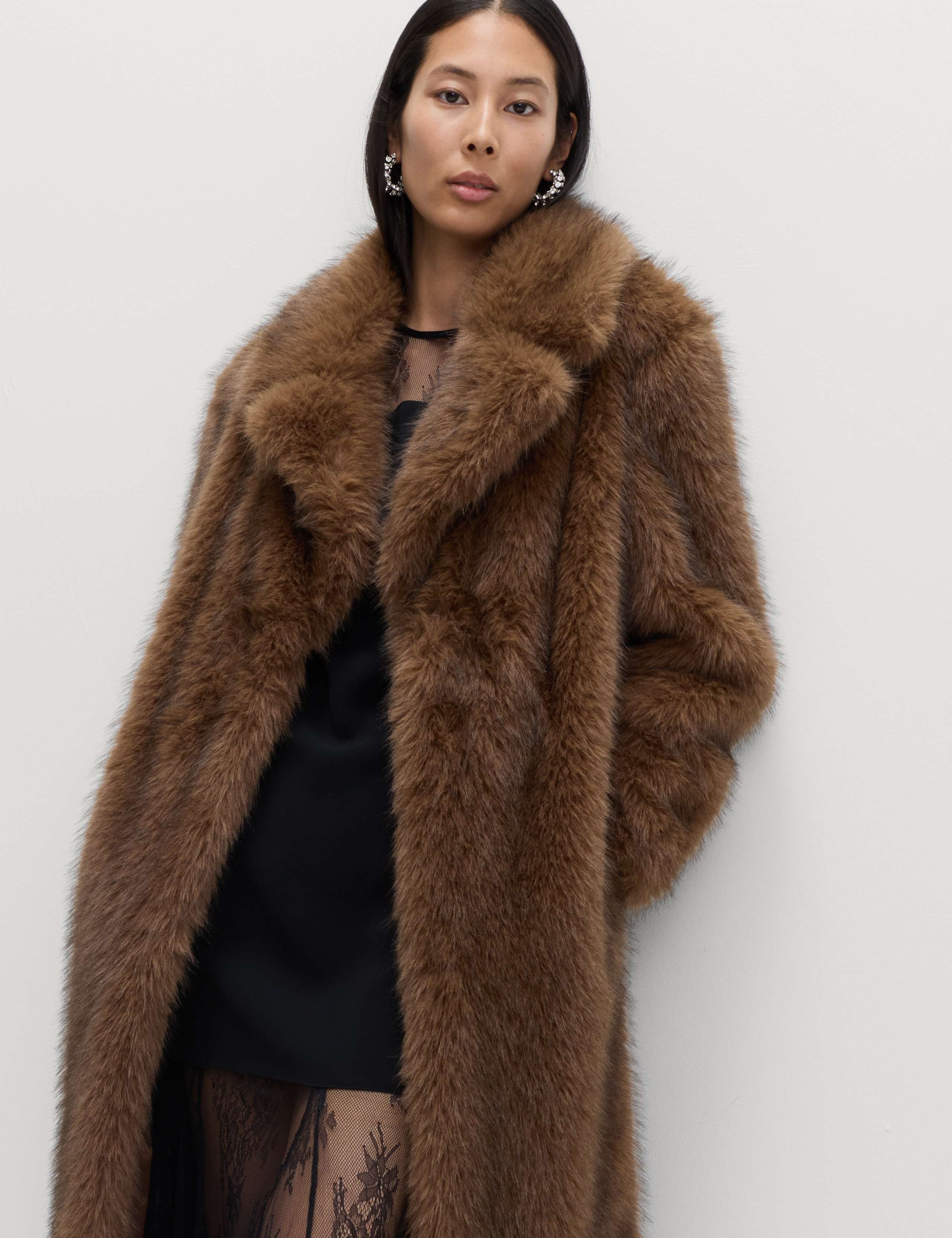 Faux Fur Single Breasted Longline Coat 5 of 5