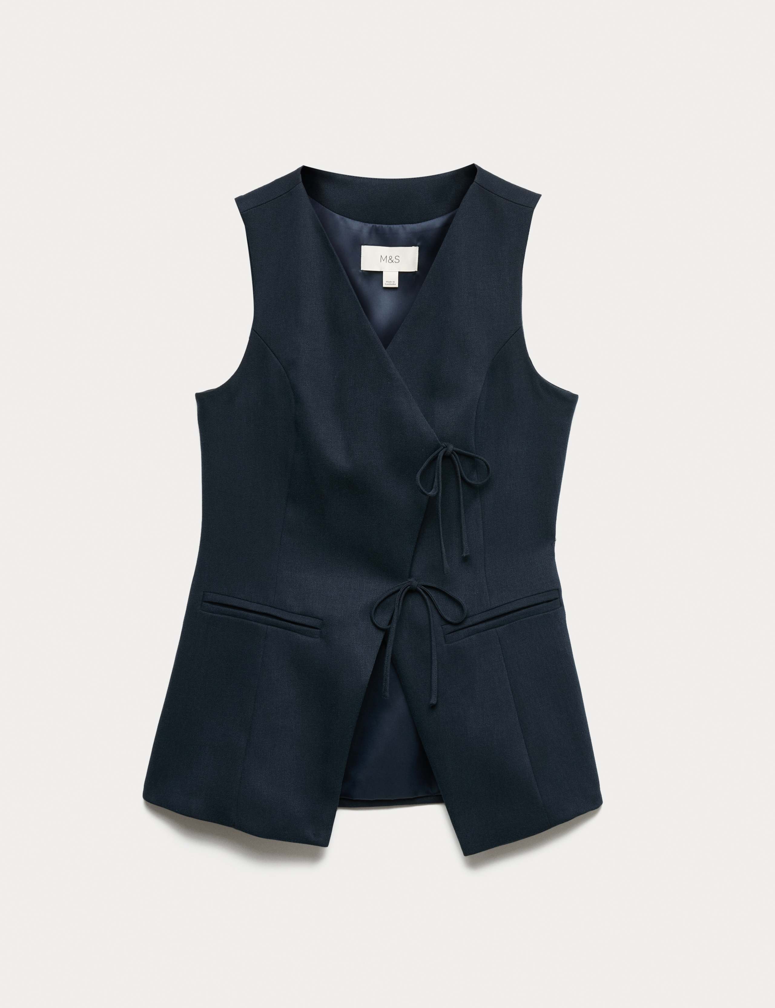 V-Neck Tie Front Waistcoat with Linen 1 of 1