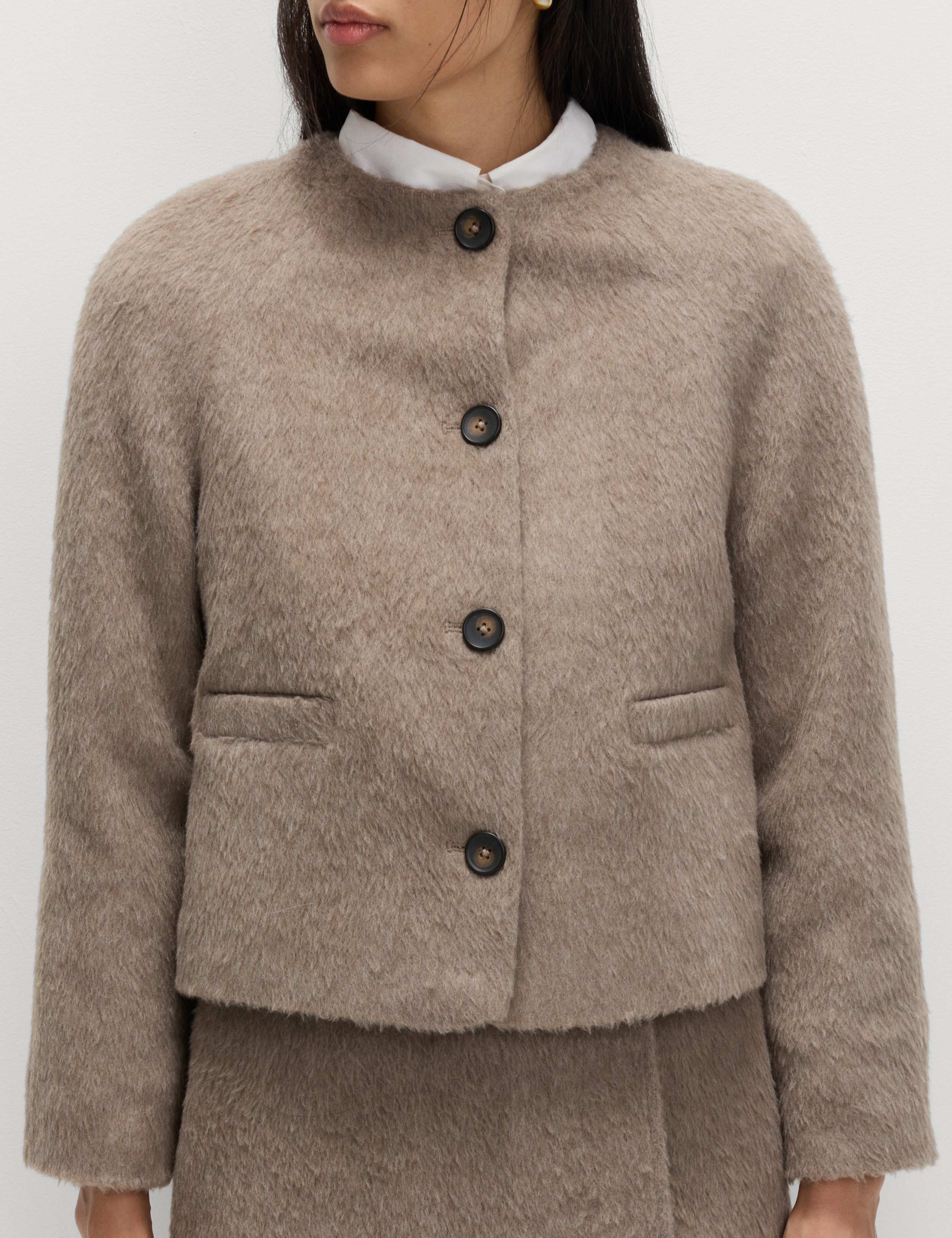 Brushed Collarless Jacket with Wool 4 of 6