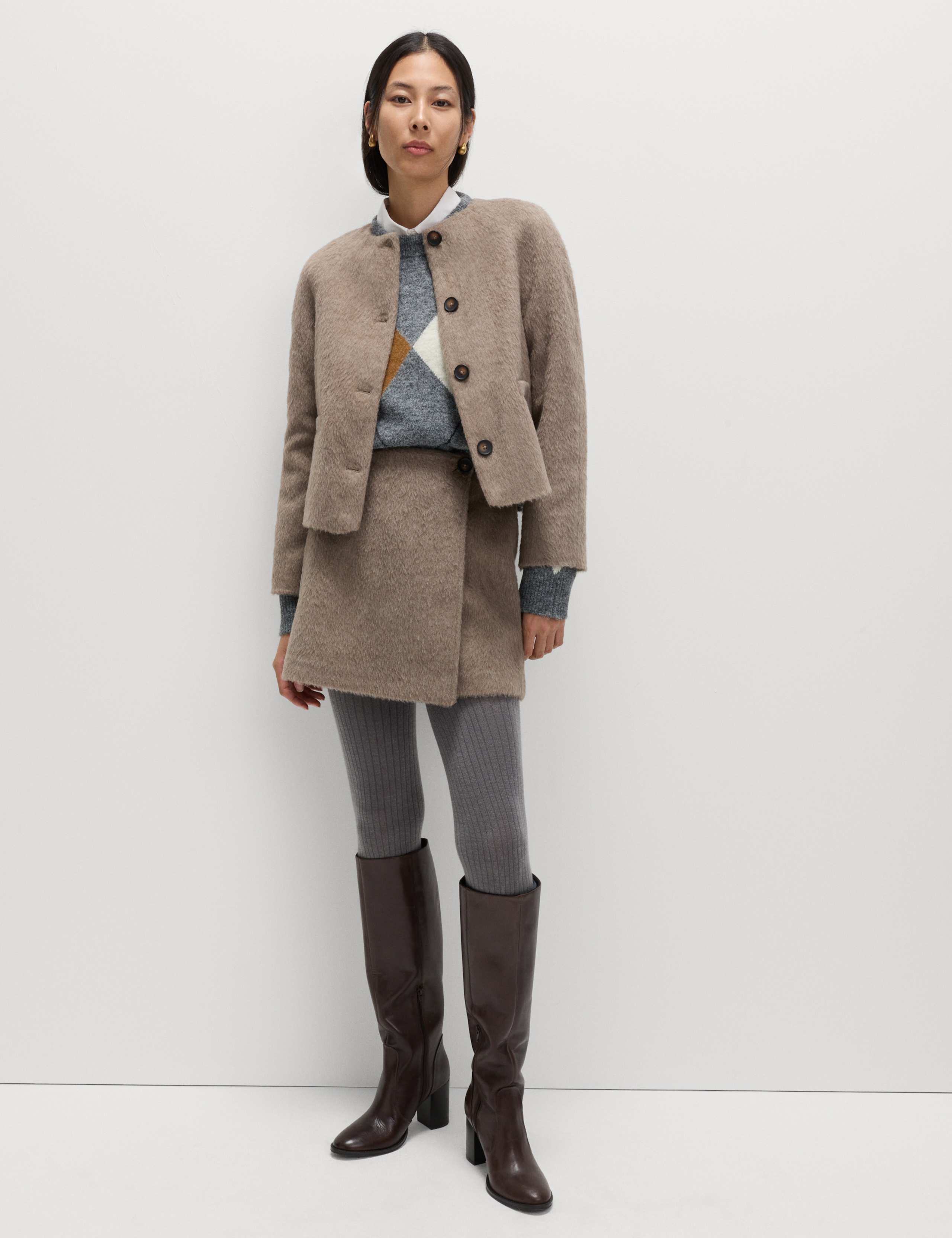 Brushed Collarless Jacket with Wool 5 of 6