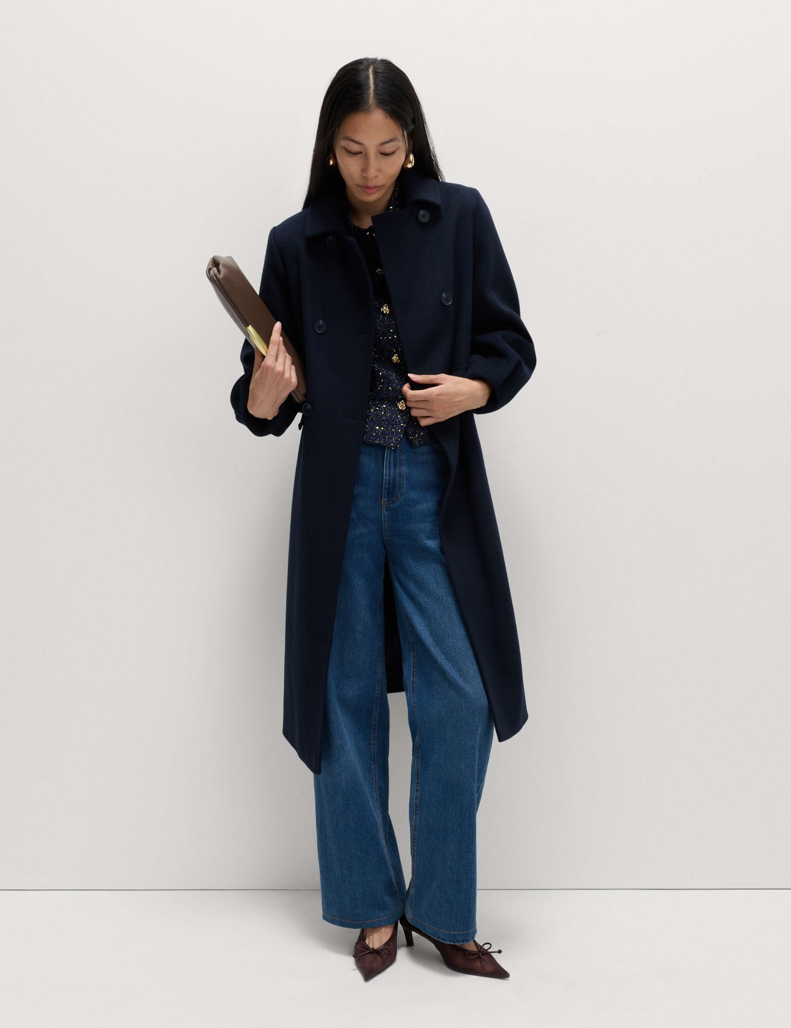 Wool Blend Volume Sleeve Double Breasted Midi Coat 6 of 6