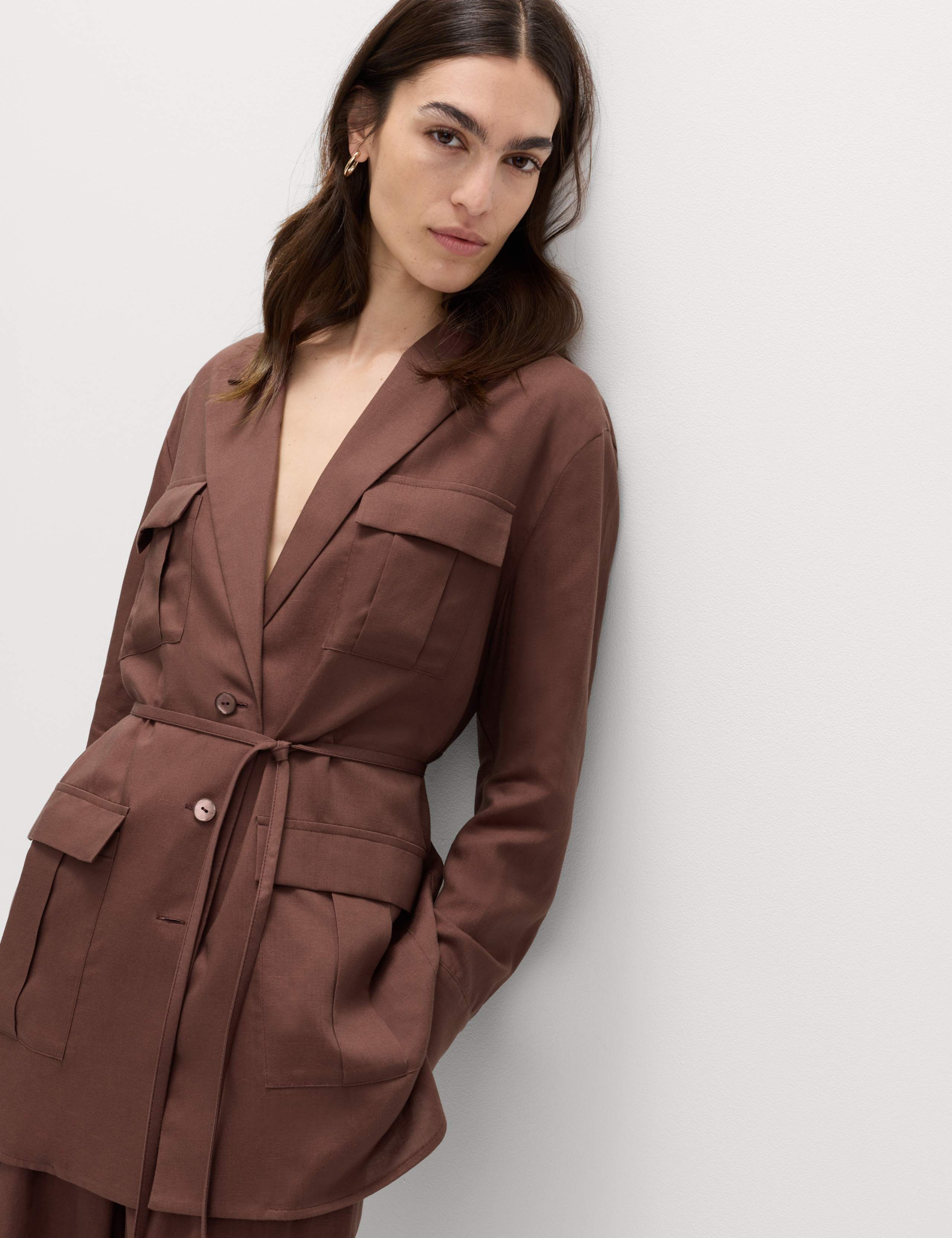 Belted Utility Longline Blazer with Linen 1 of 6
