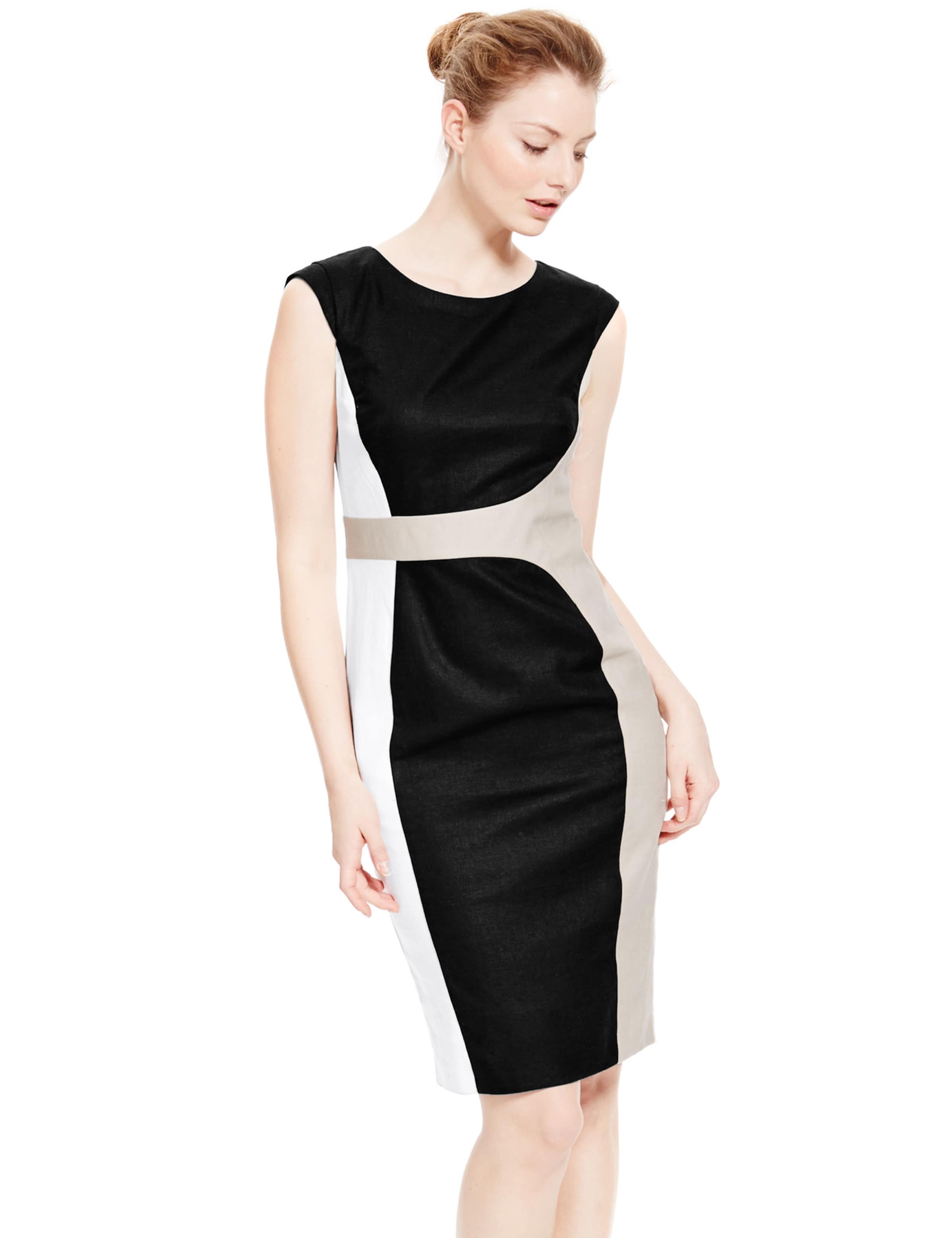 Linen Blend Curved Seam Colour Block Shift Dress 1 of 4