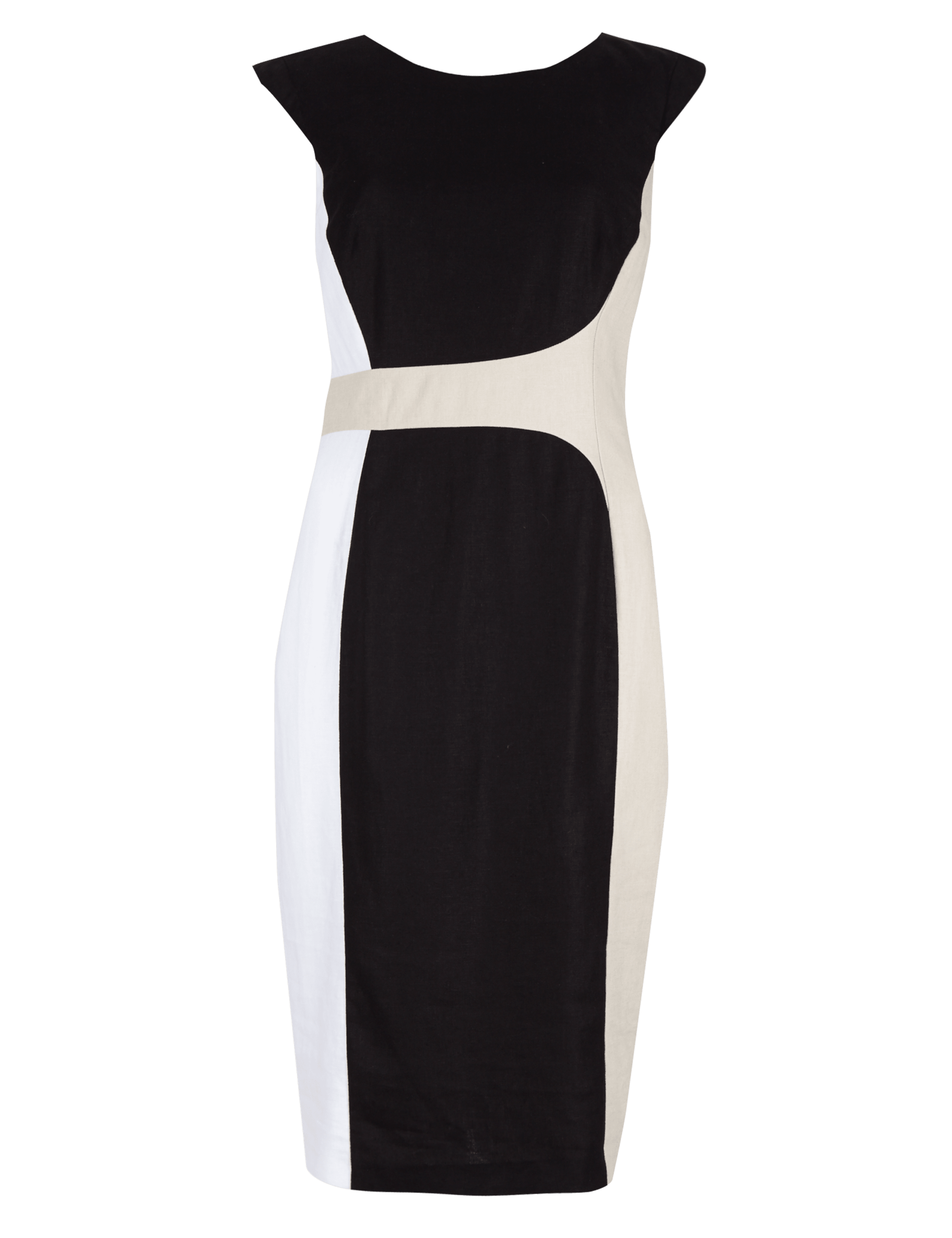 Linen Blend Curved Seam Colour Block Shift Dress 2 of 4