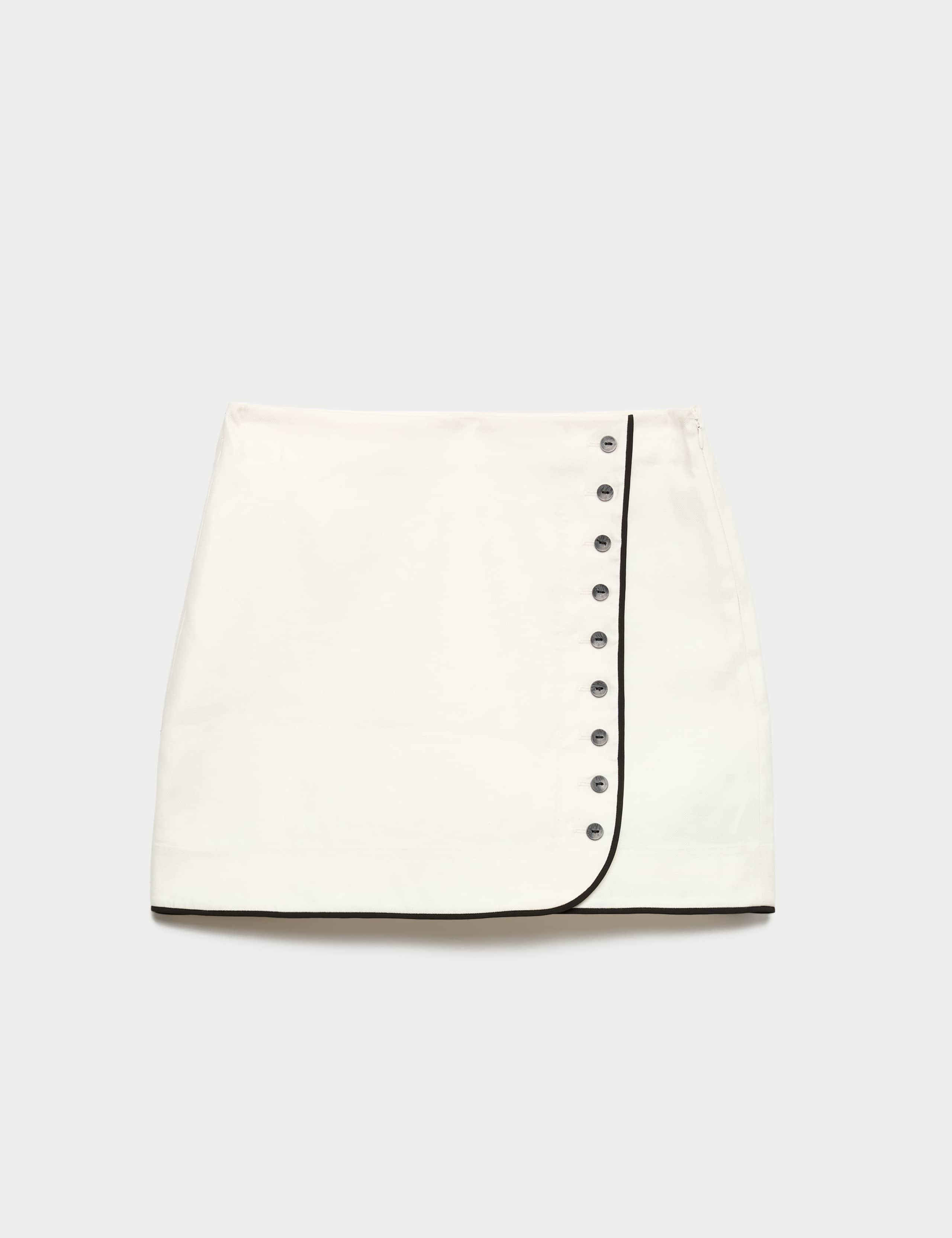Linen Blend Contrast Piping Mini Skirt 2 of 6