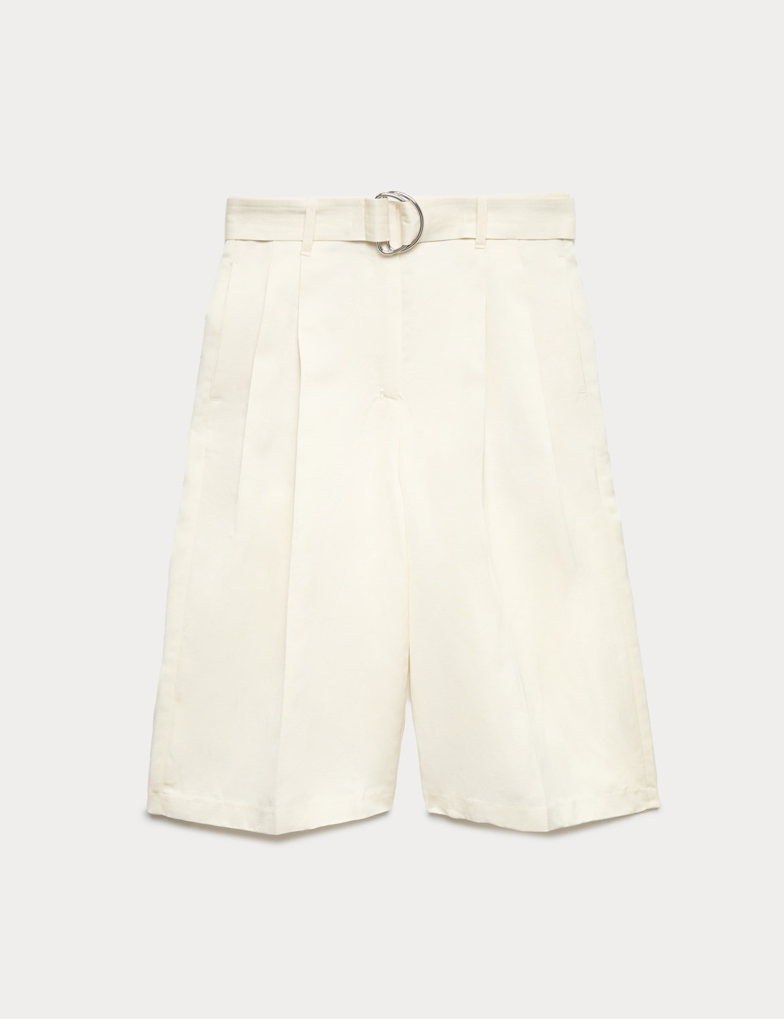 Linen Blend High Waisted Belted Bermuda Shorts 2 of 7