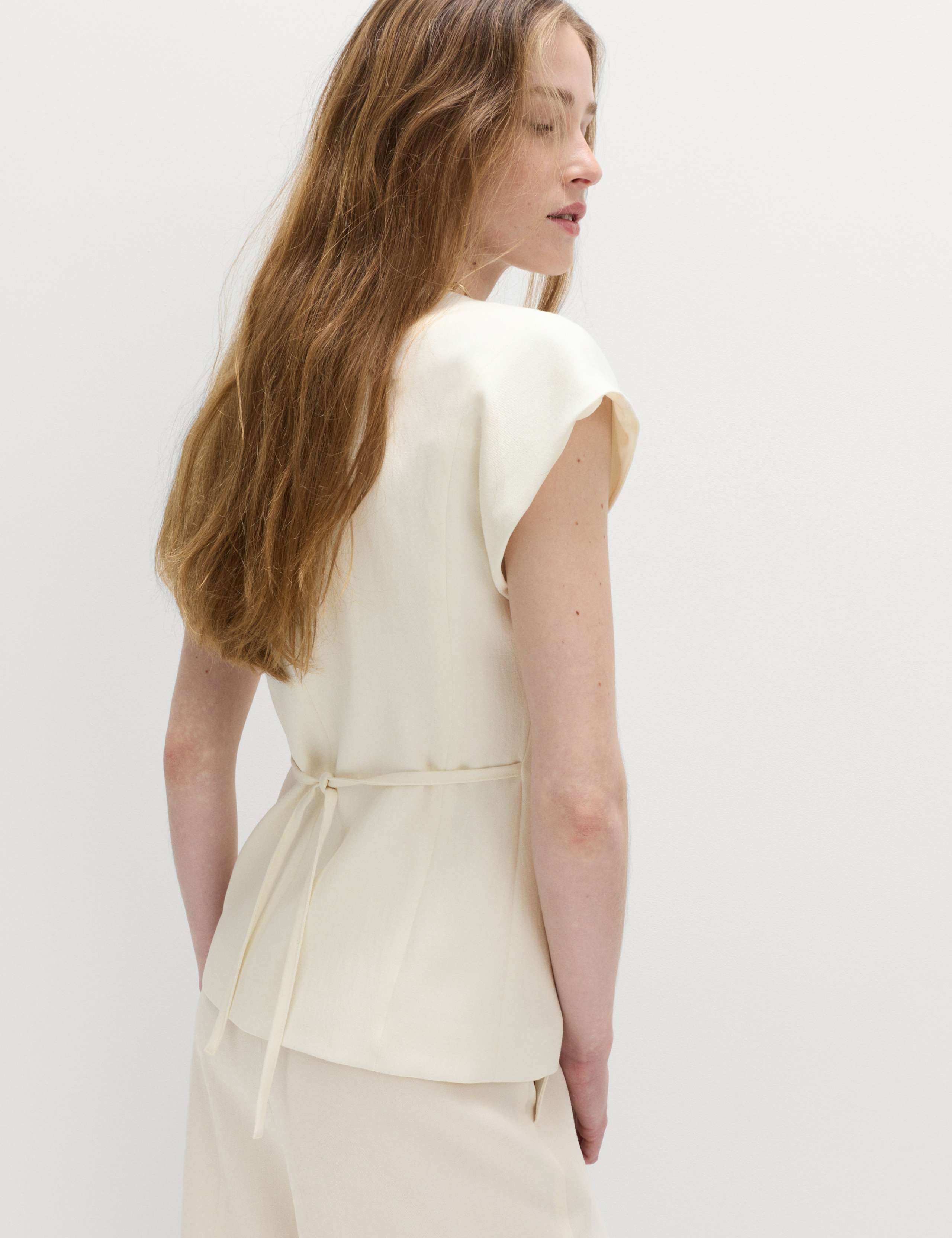 Tie Front Wrap Detail Waistcoat with Linen 3 of 5