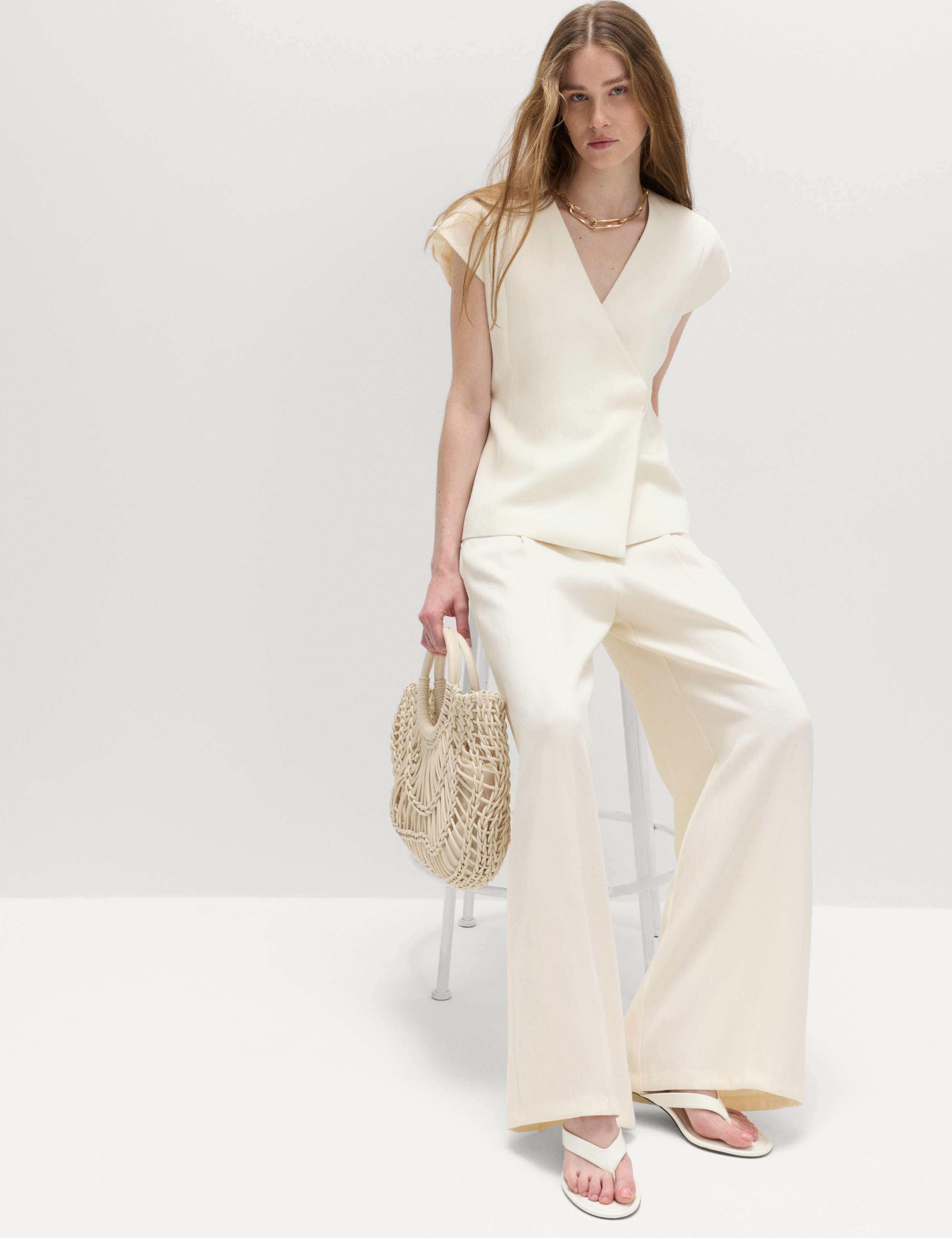 Tie Front Wrap Detail Waistcoat with Linen 5 of 5
