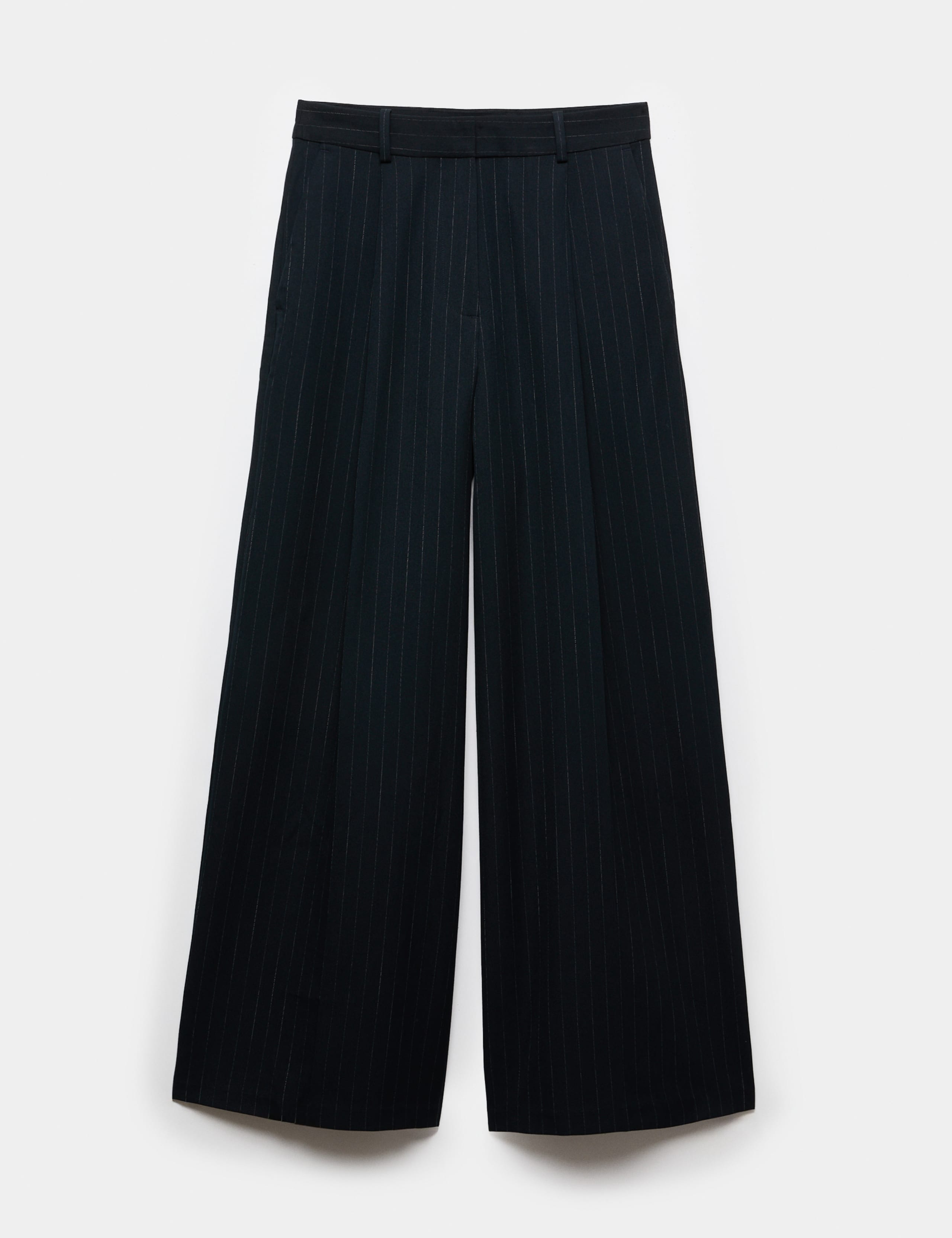 Woven Pinstripe Pleat Front Wide Leg Trousers 2 of 6