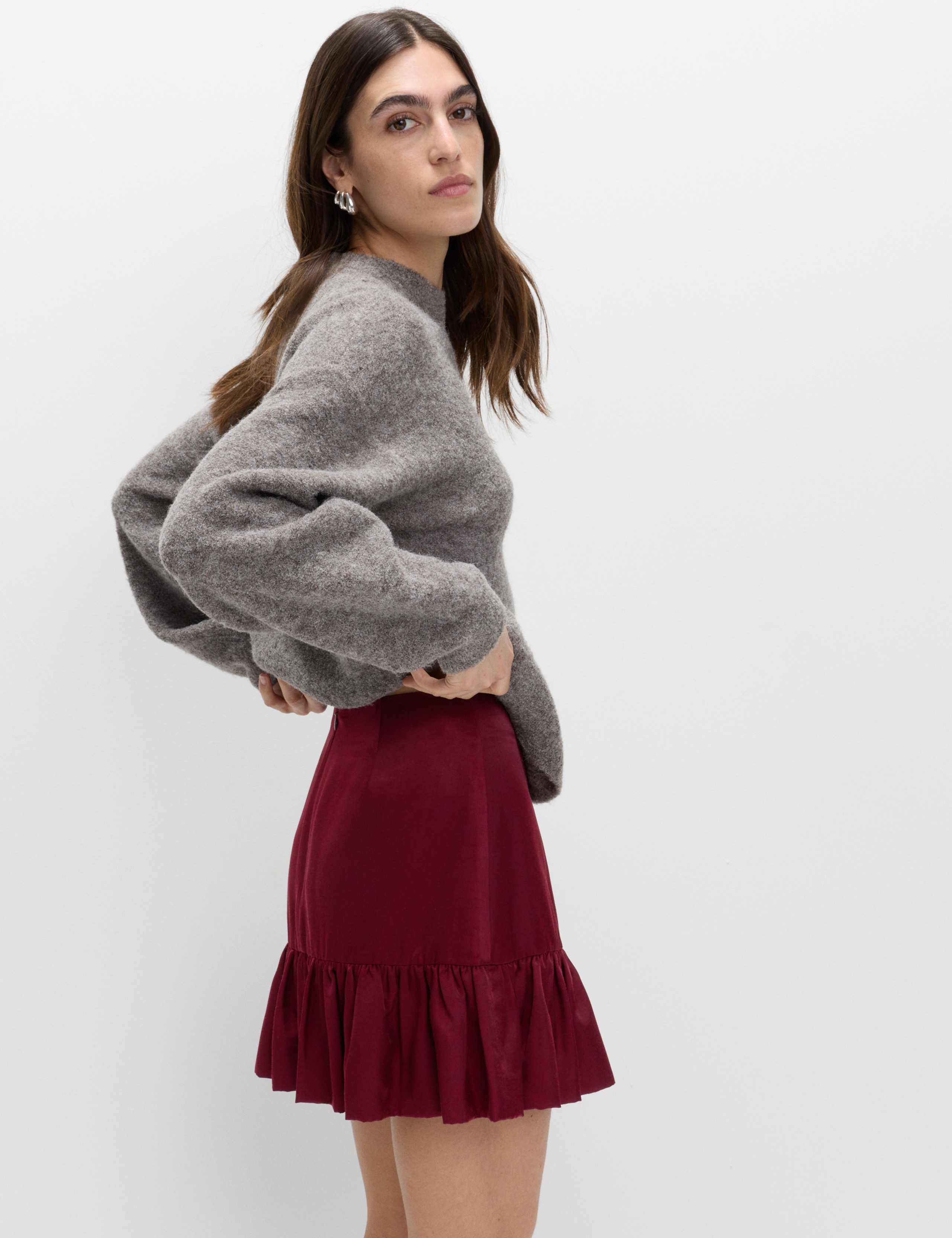 Satin Ruffle Mini A-Line Skirt 4 of 6