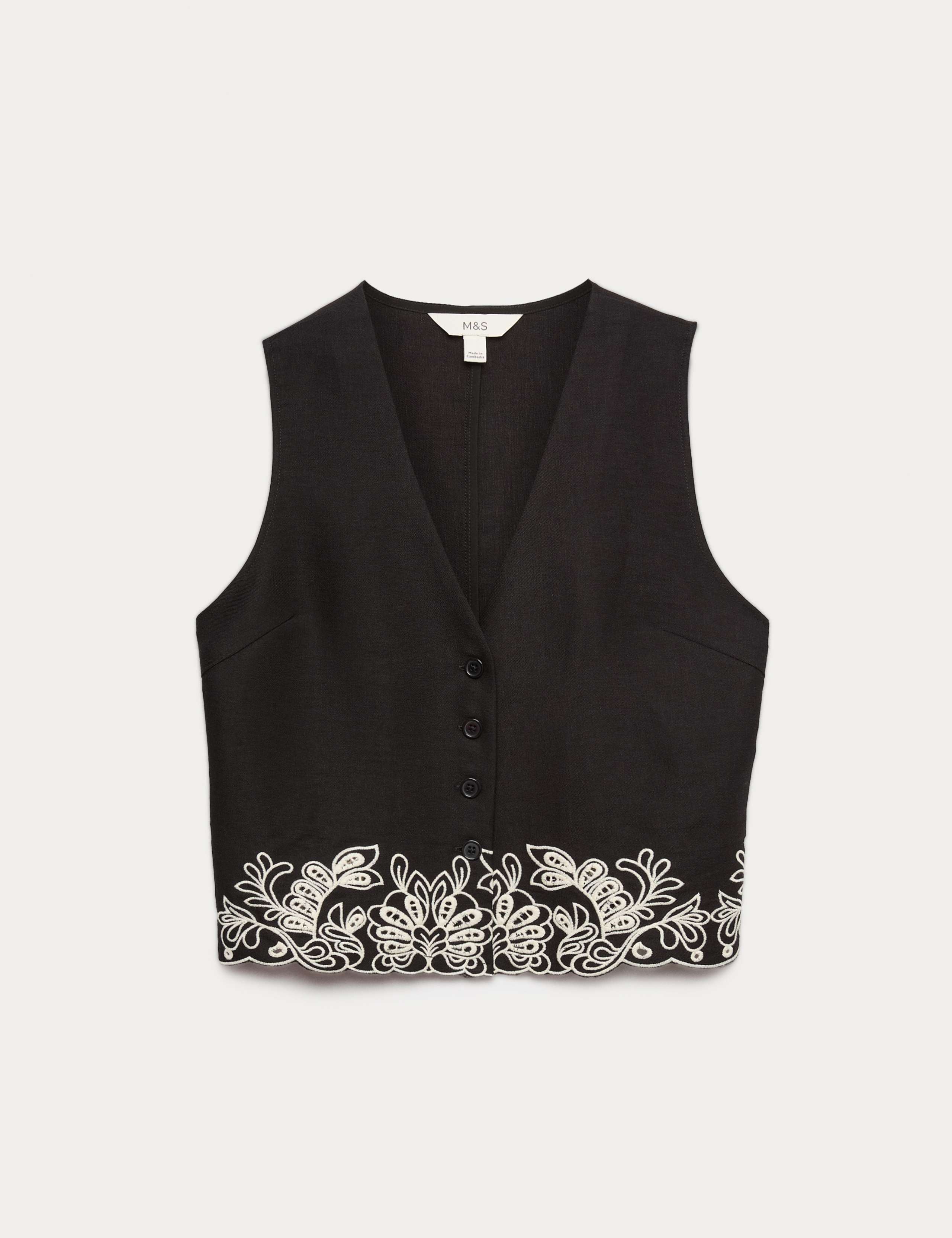 Modal Rich Cutwork Trim Waistcoat with Linen 2 of 5