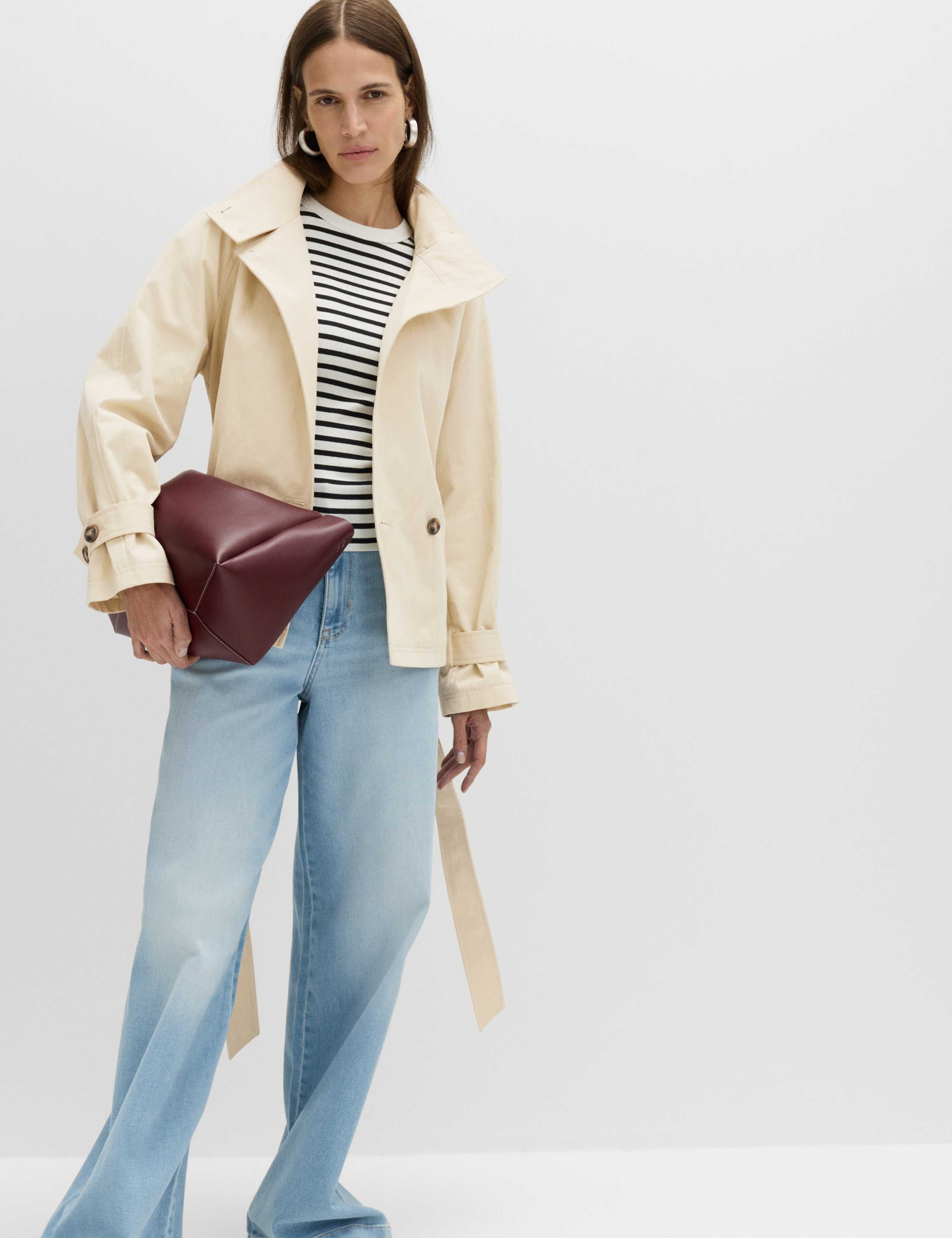 Funnel Neck Belted Short Trench Style Coat 3 of 6