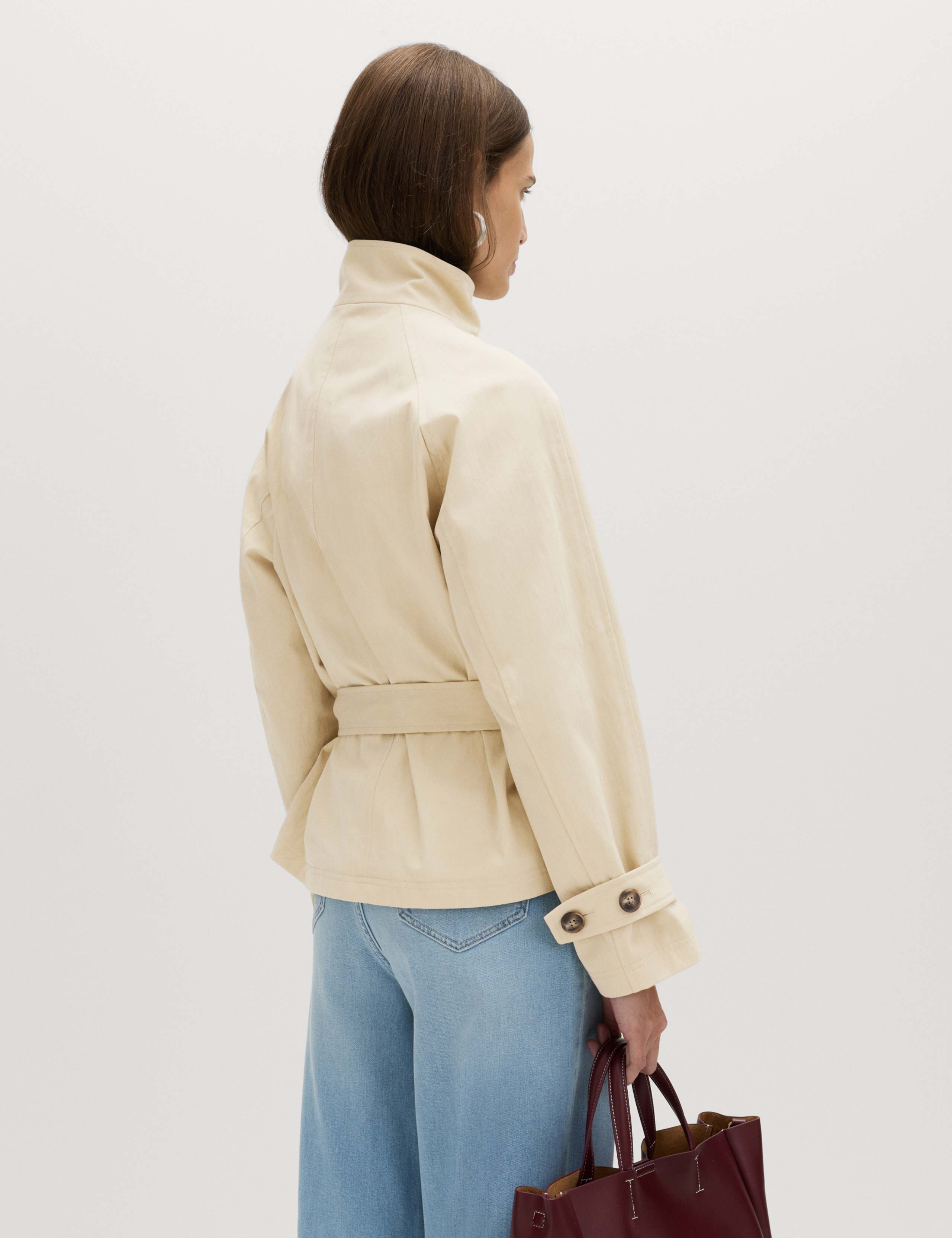 Funnel Neck Belted Short Trench Style Coat 6 of 6