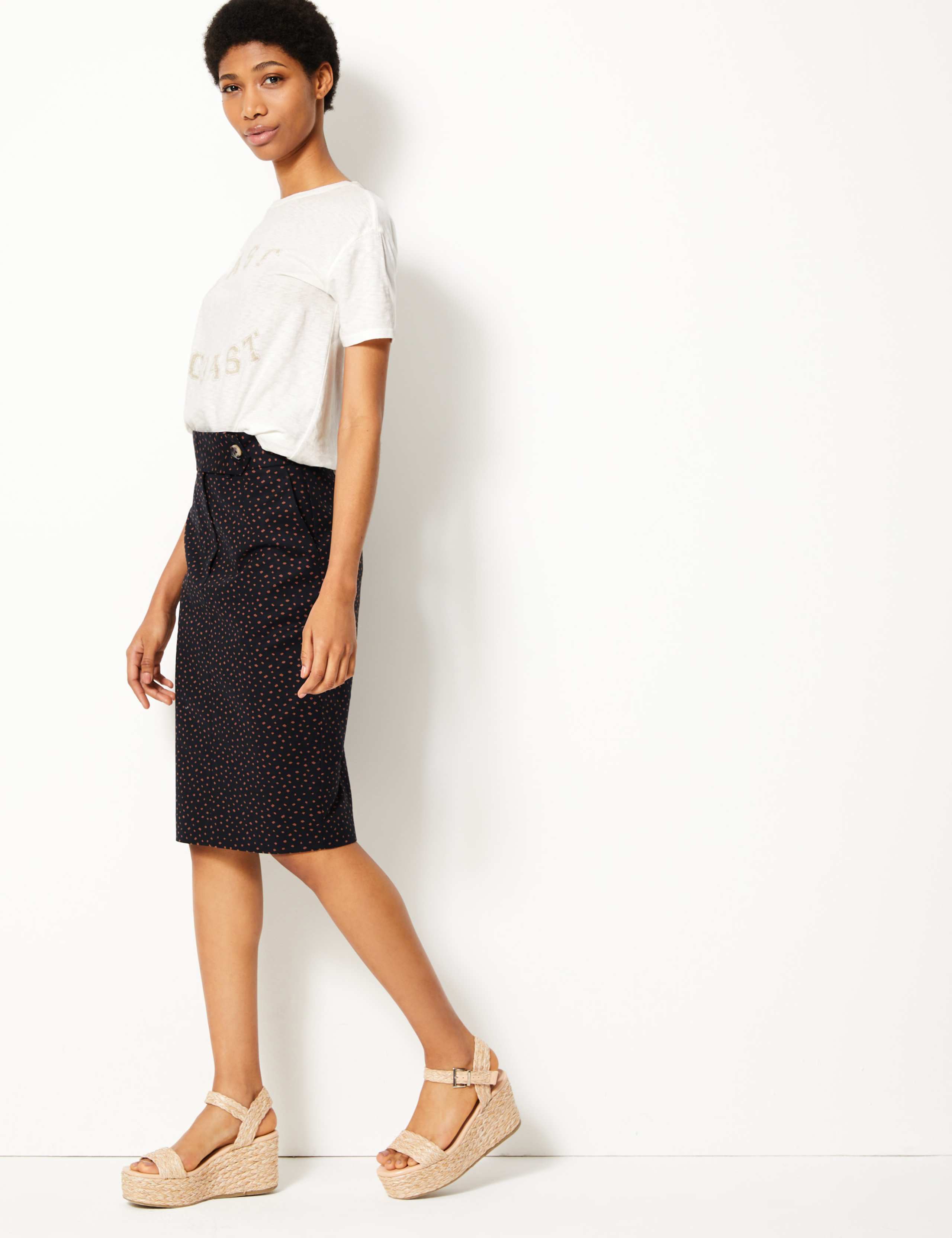 Cotton Rich Polka Dot Pencil Skirt 1 of 4
