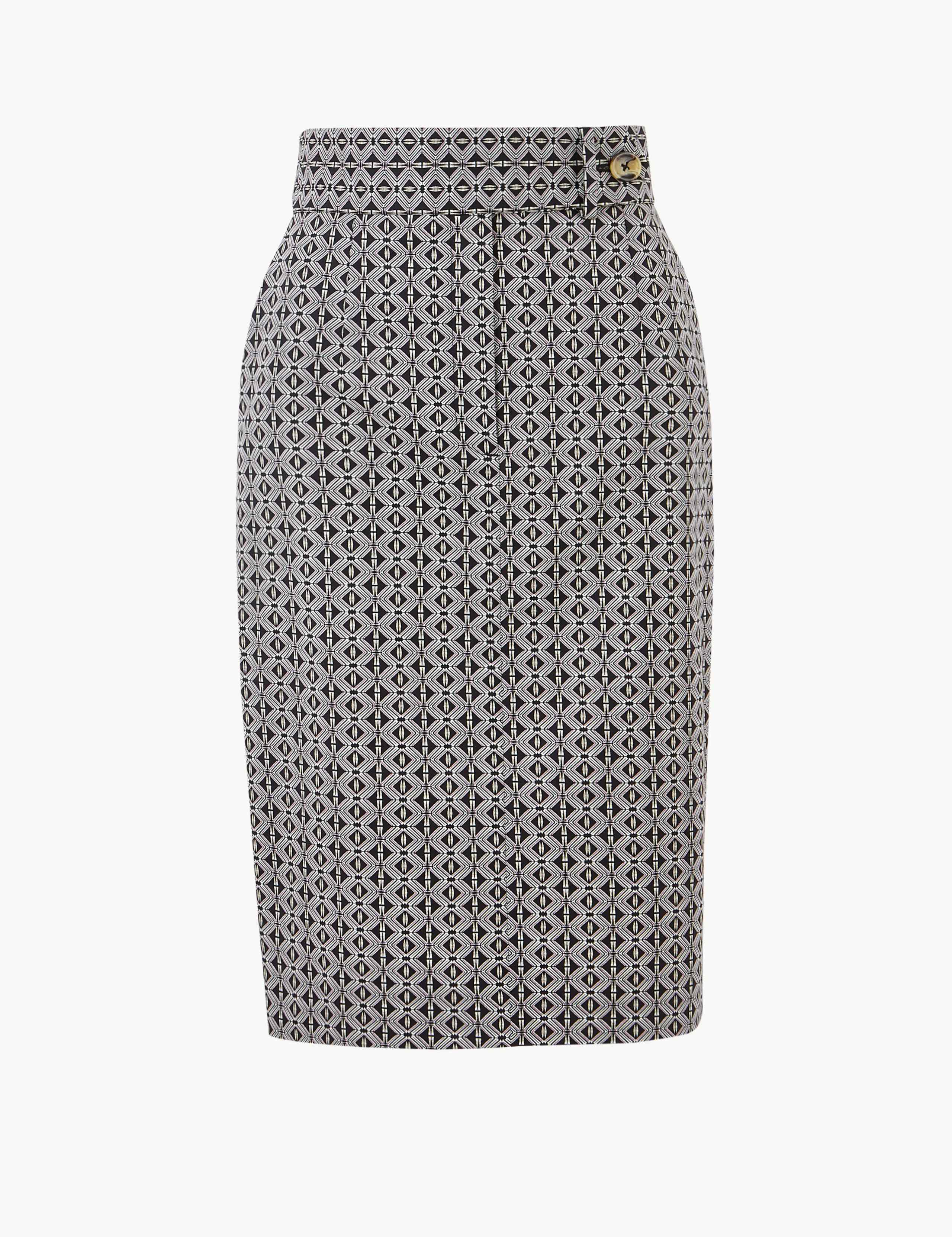 Cotton Rich Geometric Print Pencil Skirt 2 of 4