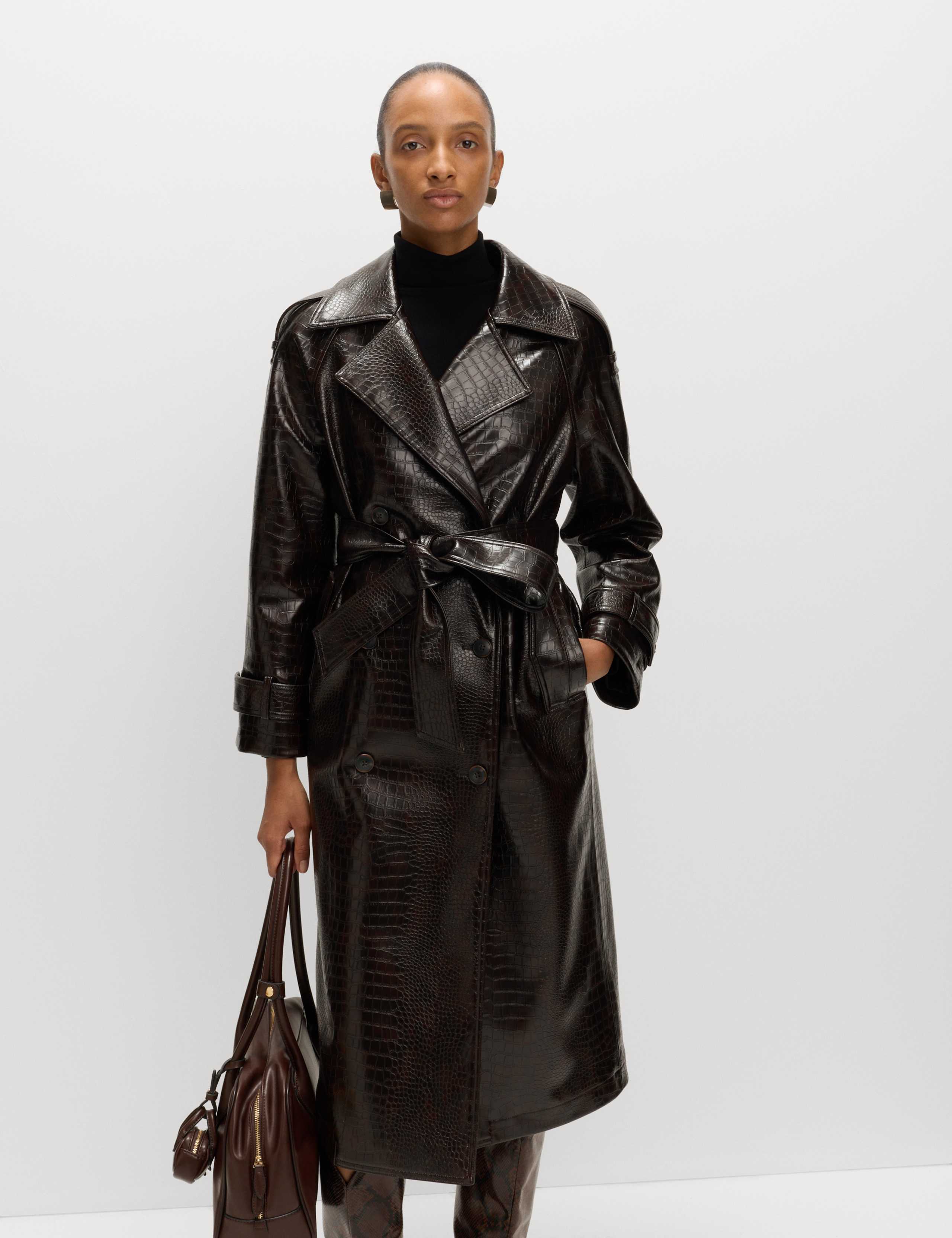 Textured Belted Longline Trench Coat 3 of 8