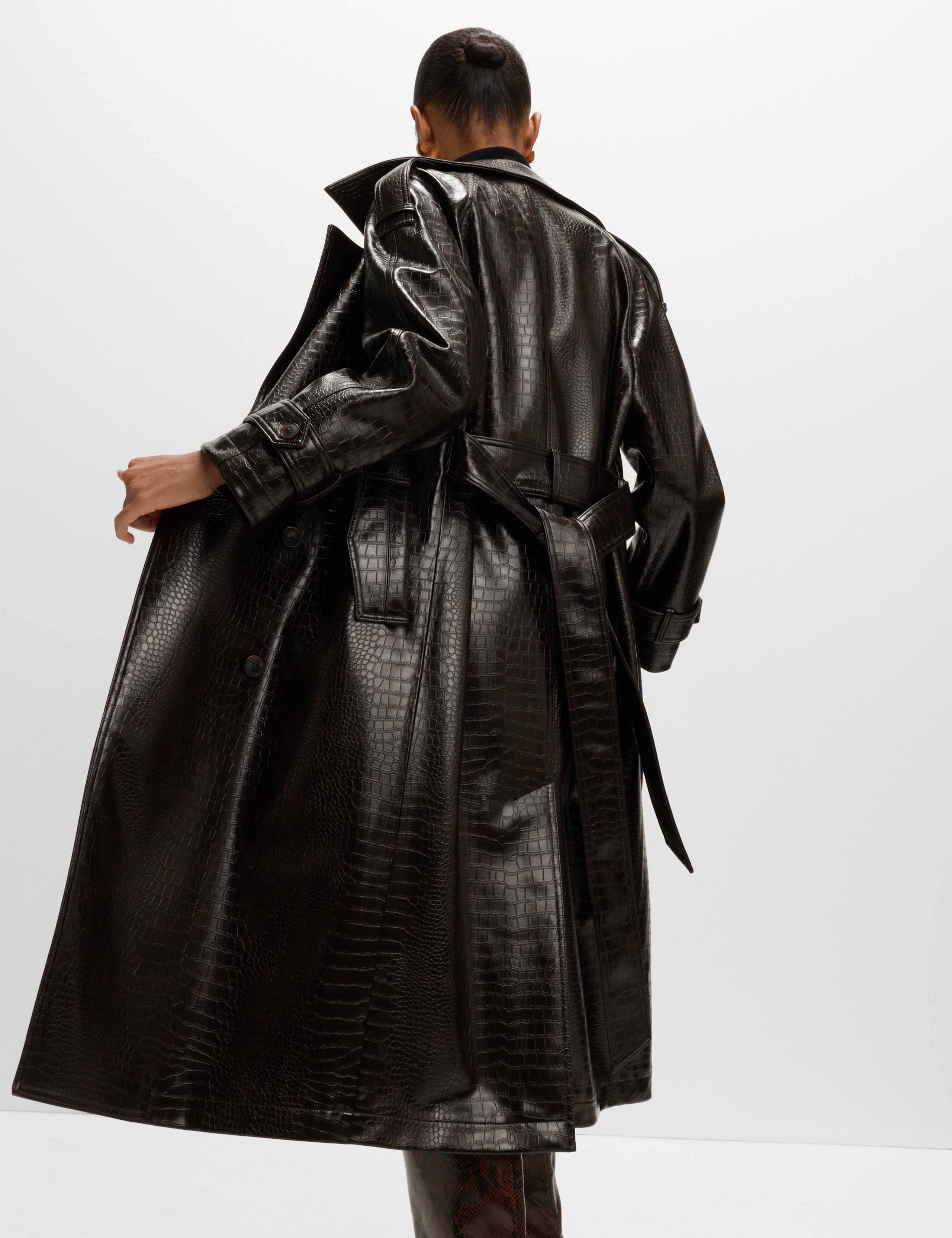 Textured Belted Longline Trench Coat 7 of 8