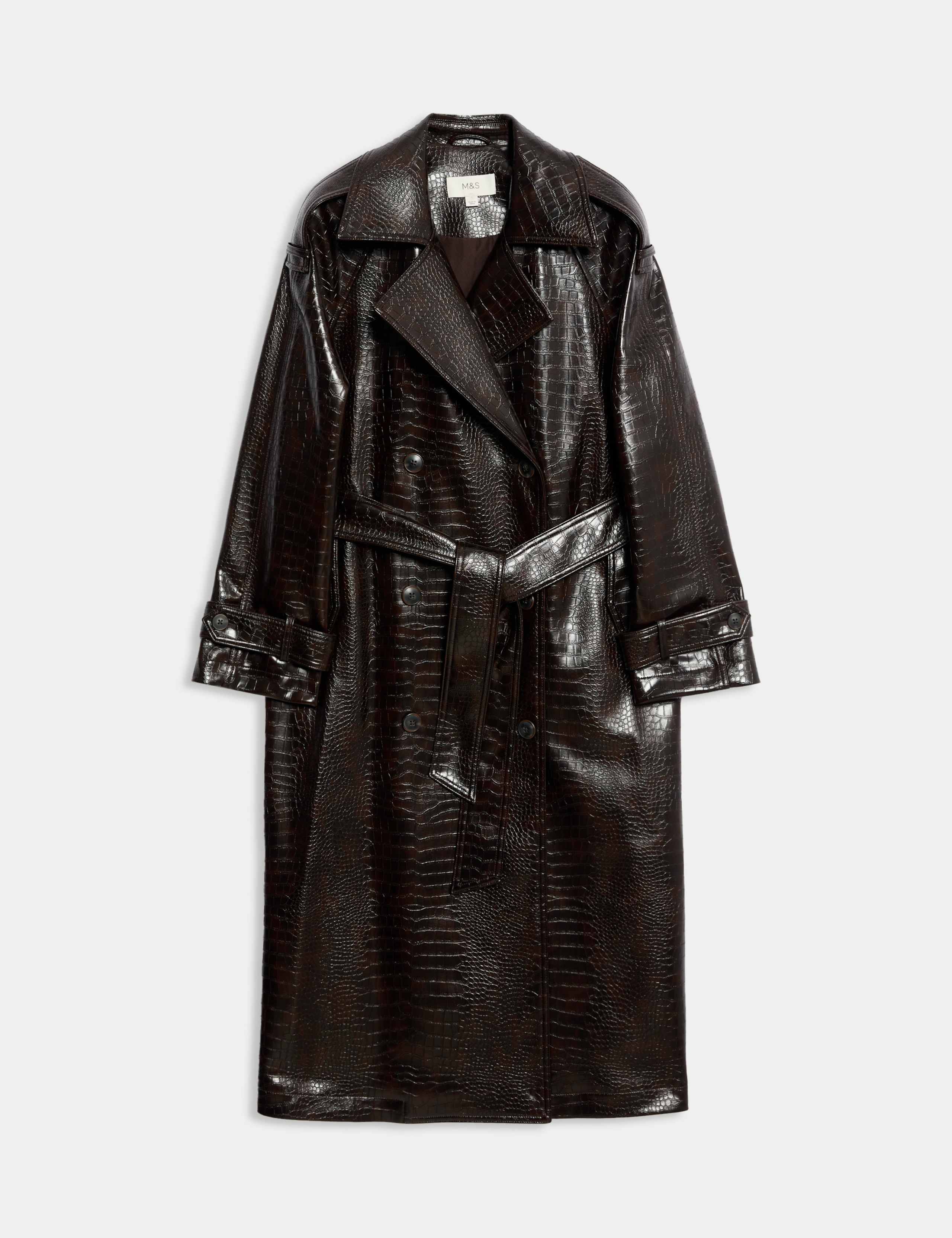 Textured Belted Longline Trench Coat 2 of 8