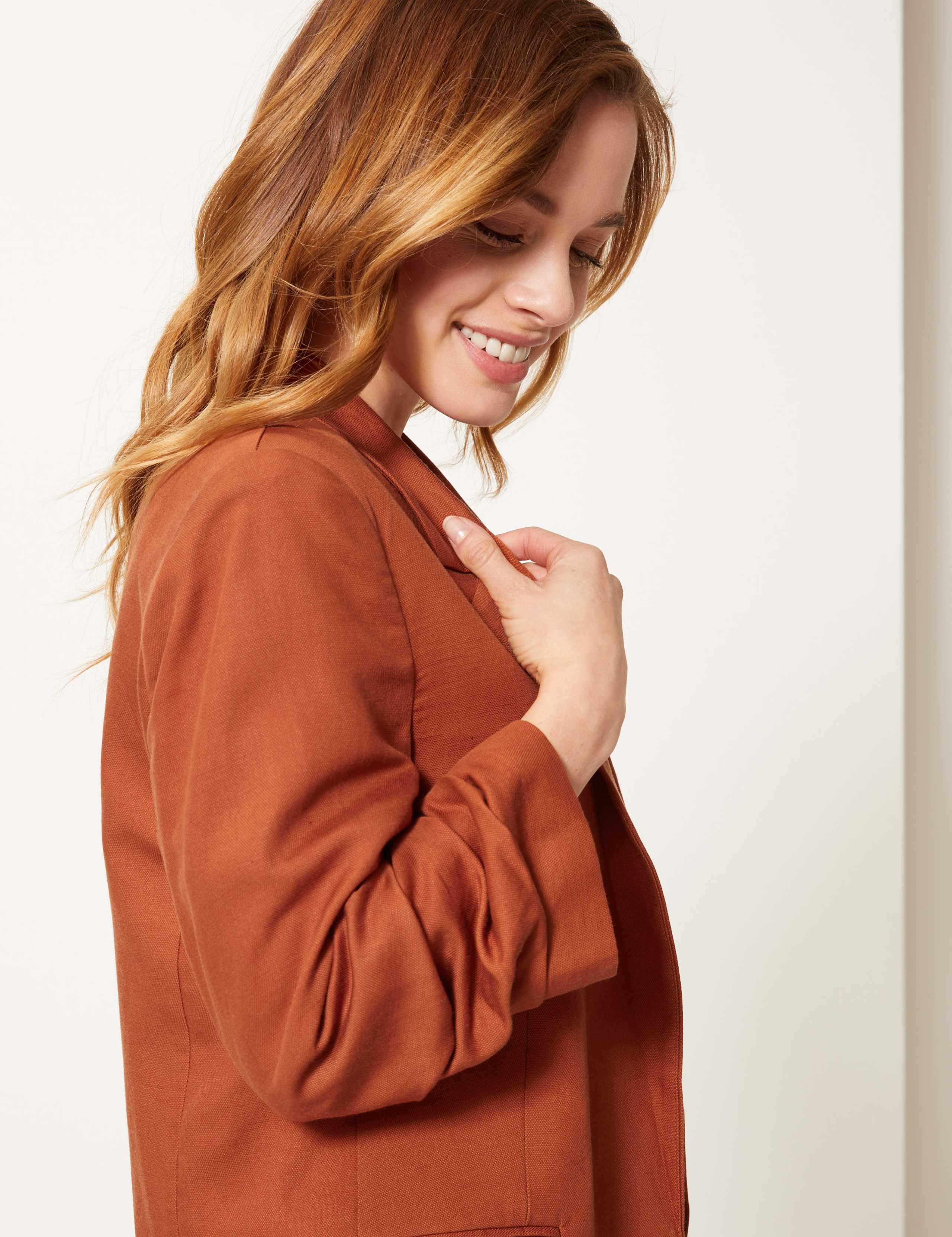 PETITE Linen Blend Open Front Blazer 3 of 4