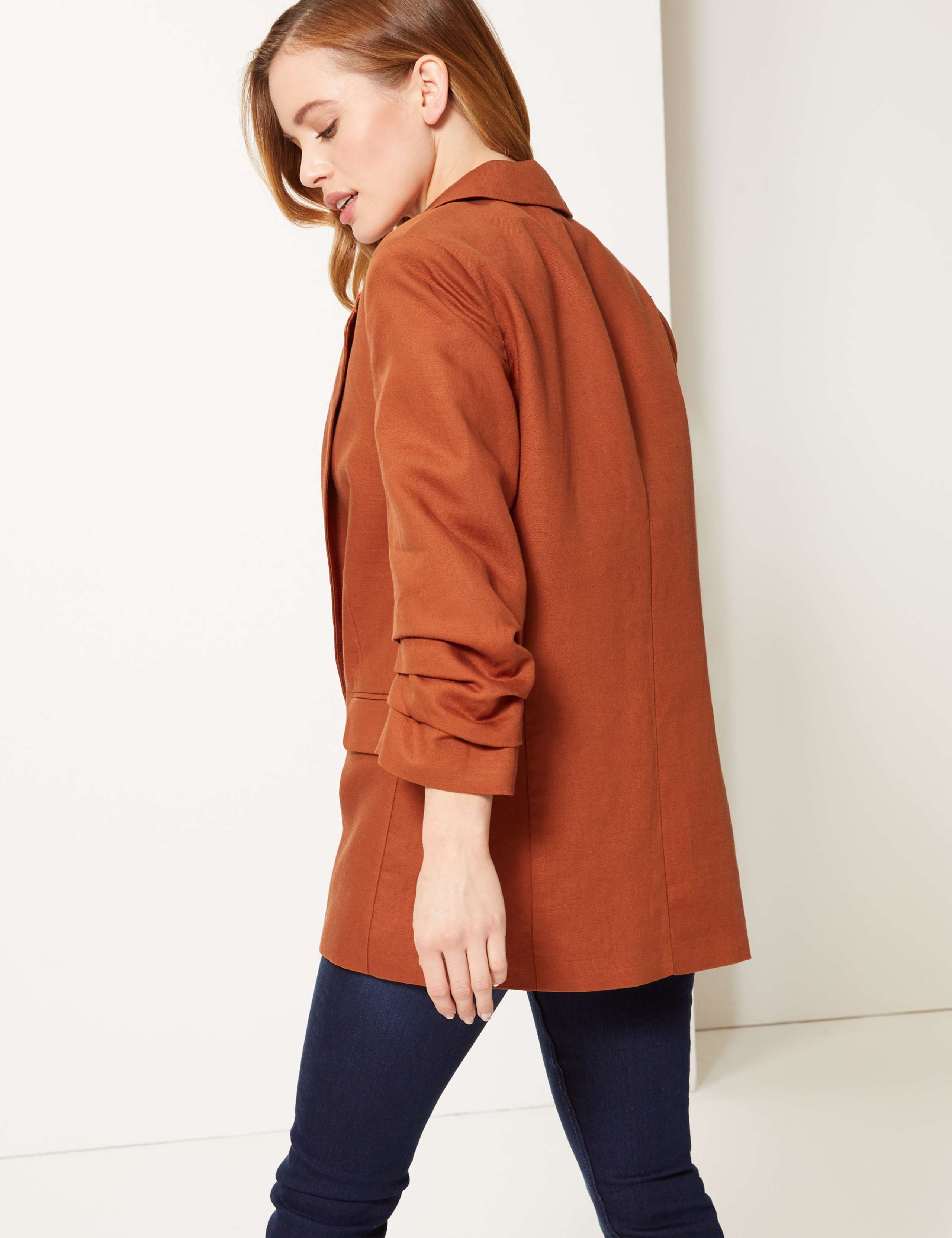 PETITE Linen Blend Open Front Blazer 4 of 4